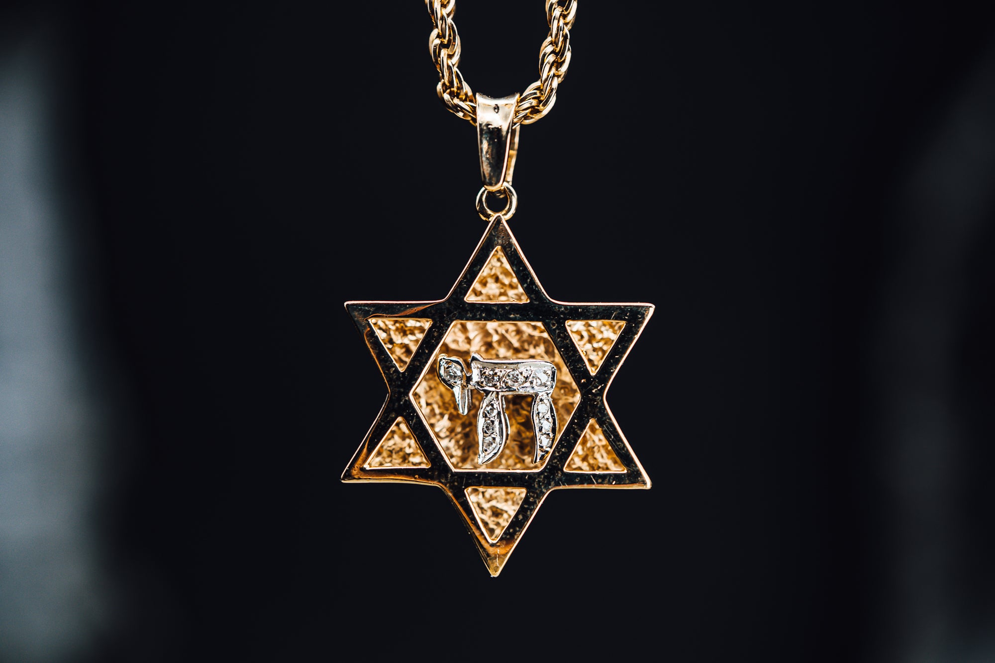 14k Yellow and White Gold Star of David Pendant