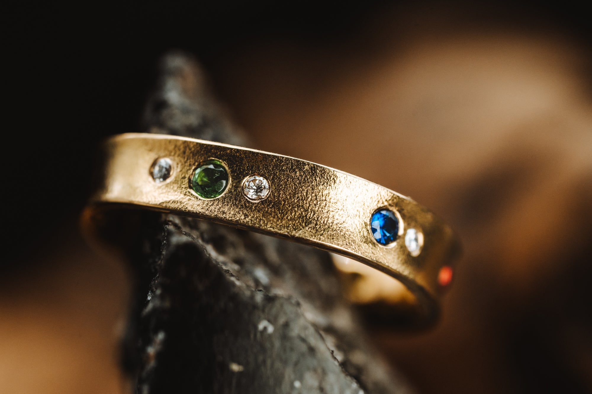18k Yellow Gold Custom Multicolored Stone Ring