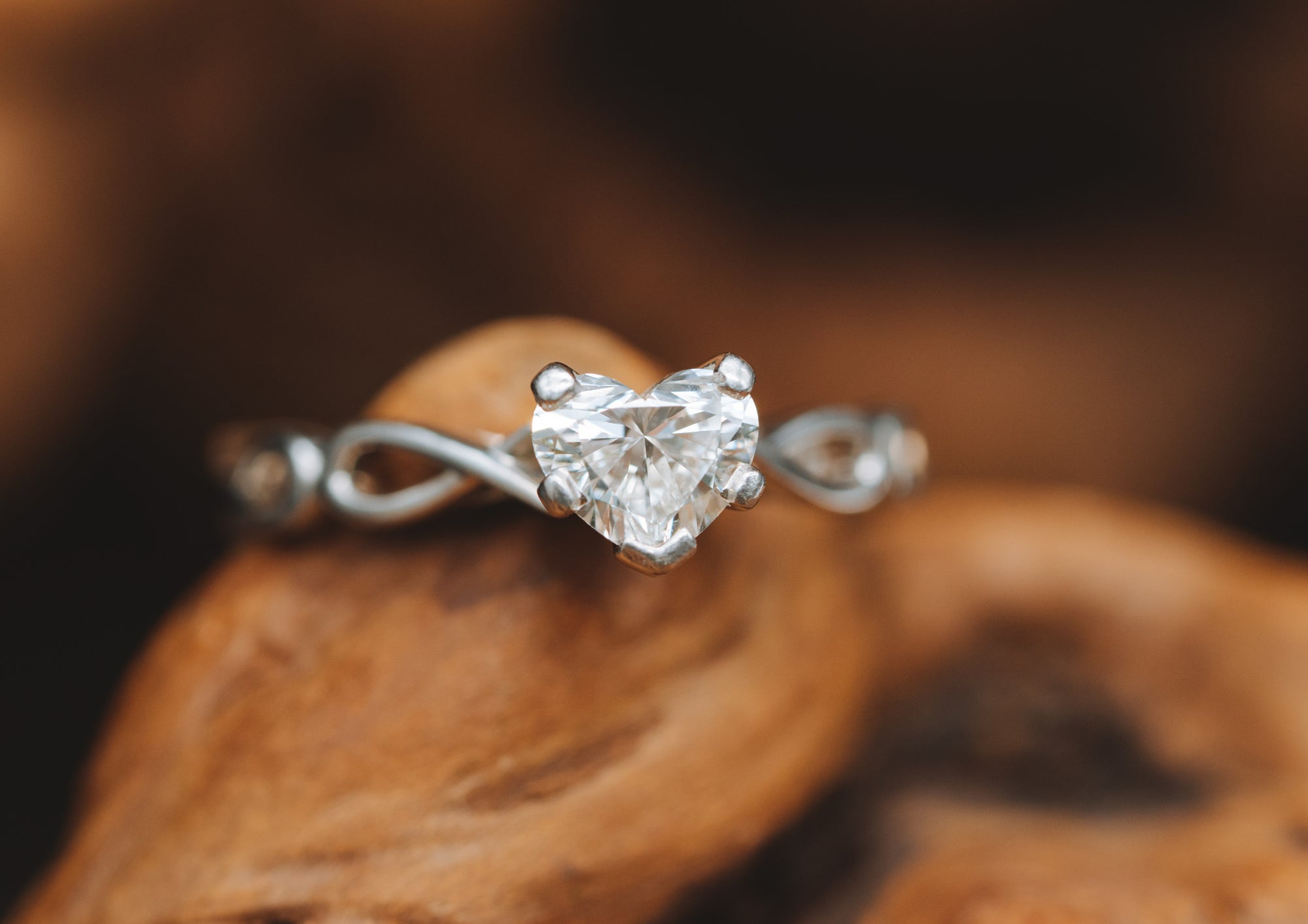 14k White Gold Heart Diamond Solitaire Ring