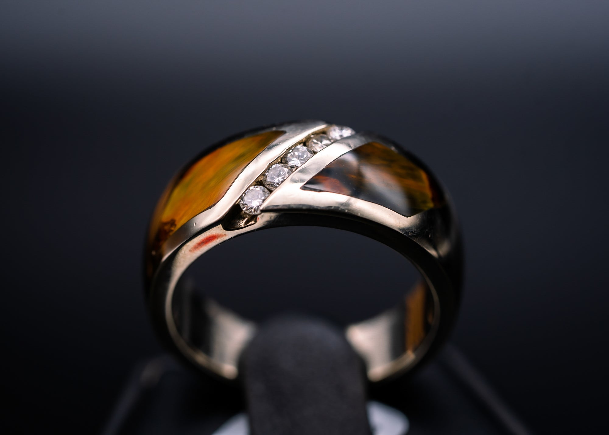 14k White Gold Diamond and Pietersite Ring