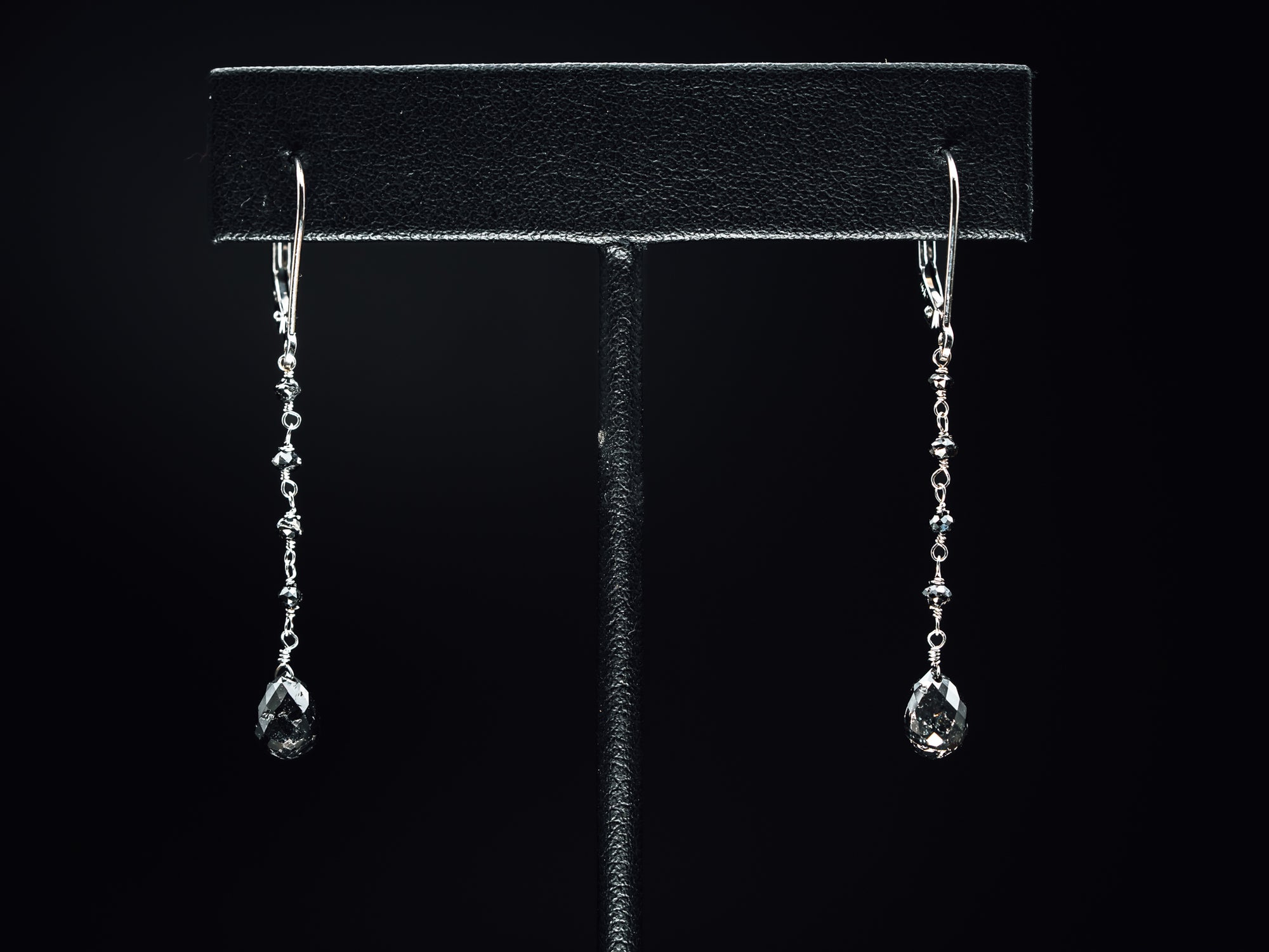 14k White Gold Link to Link Black Diamond Earrings