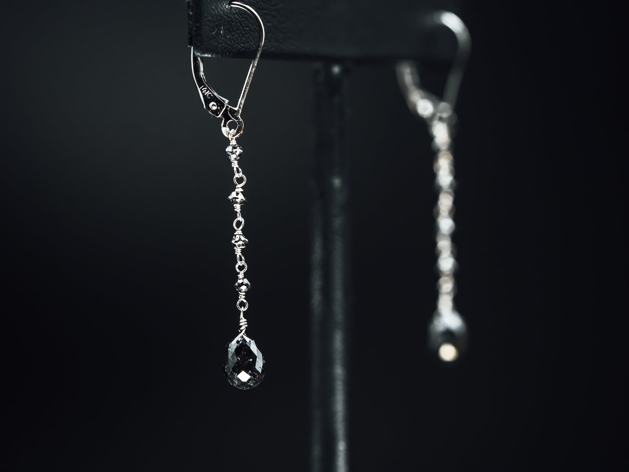 14k White Gold Link to Link Black Diamond Earrings