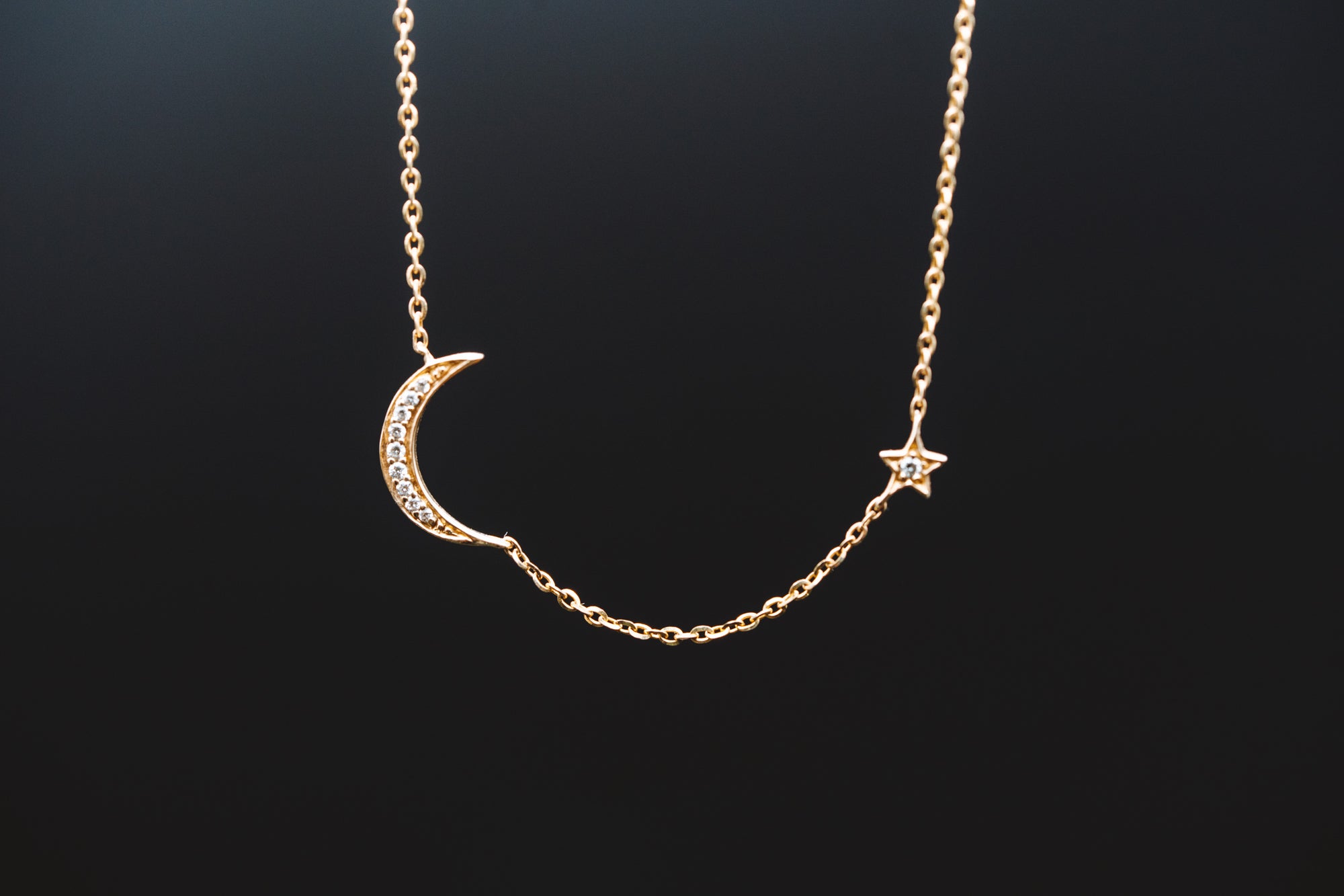 14k Yellow Gold Moon and Star Necklace