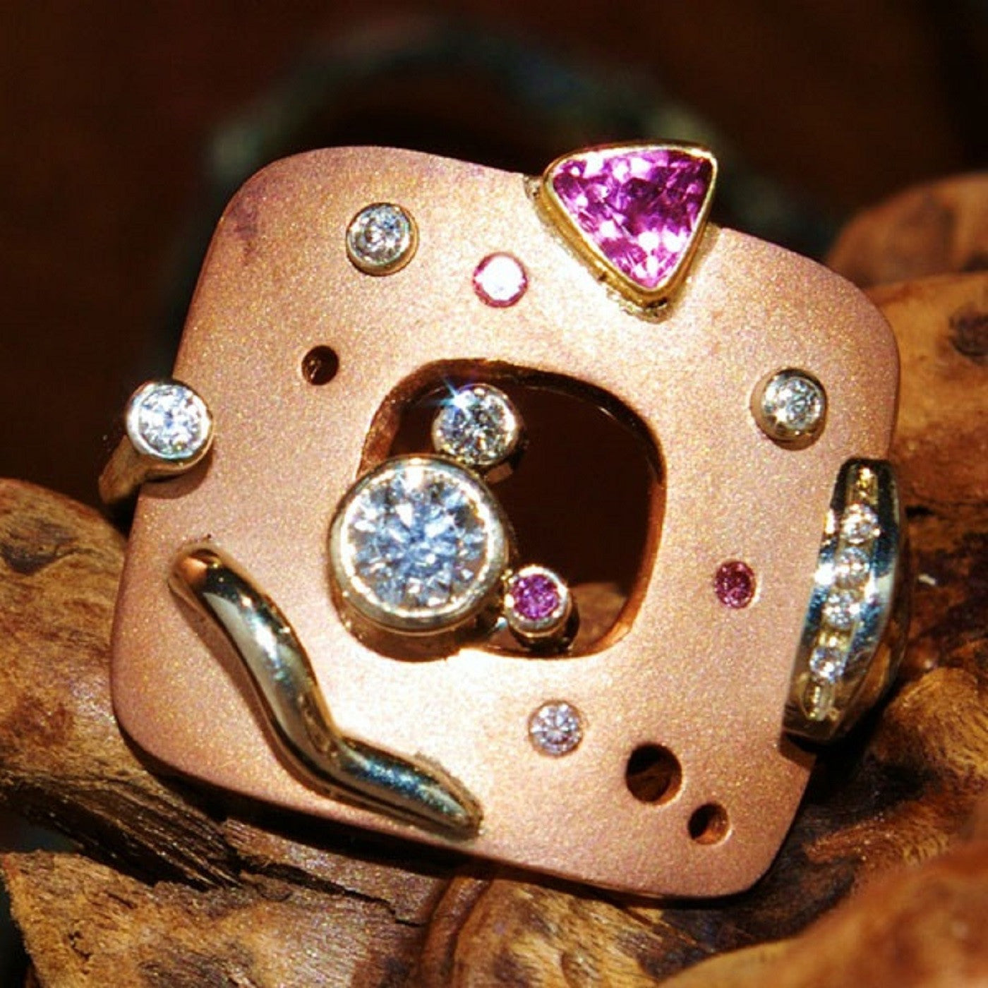 14k Rose Gold Pink Tourmaline and Diamond Pendant