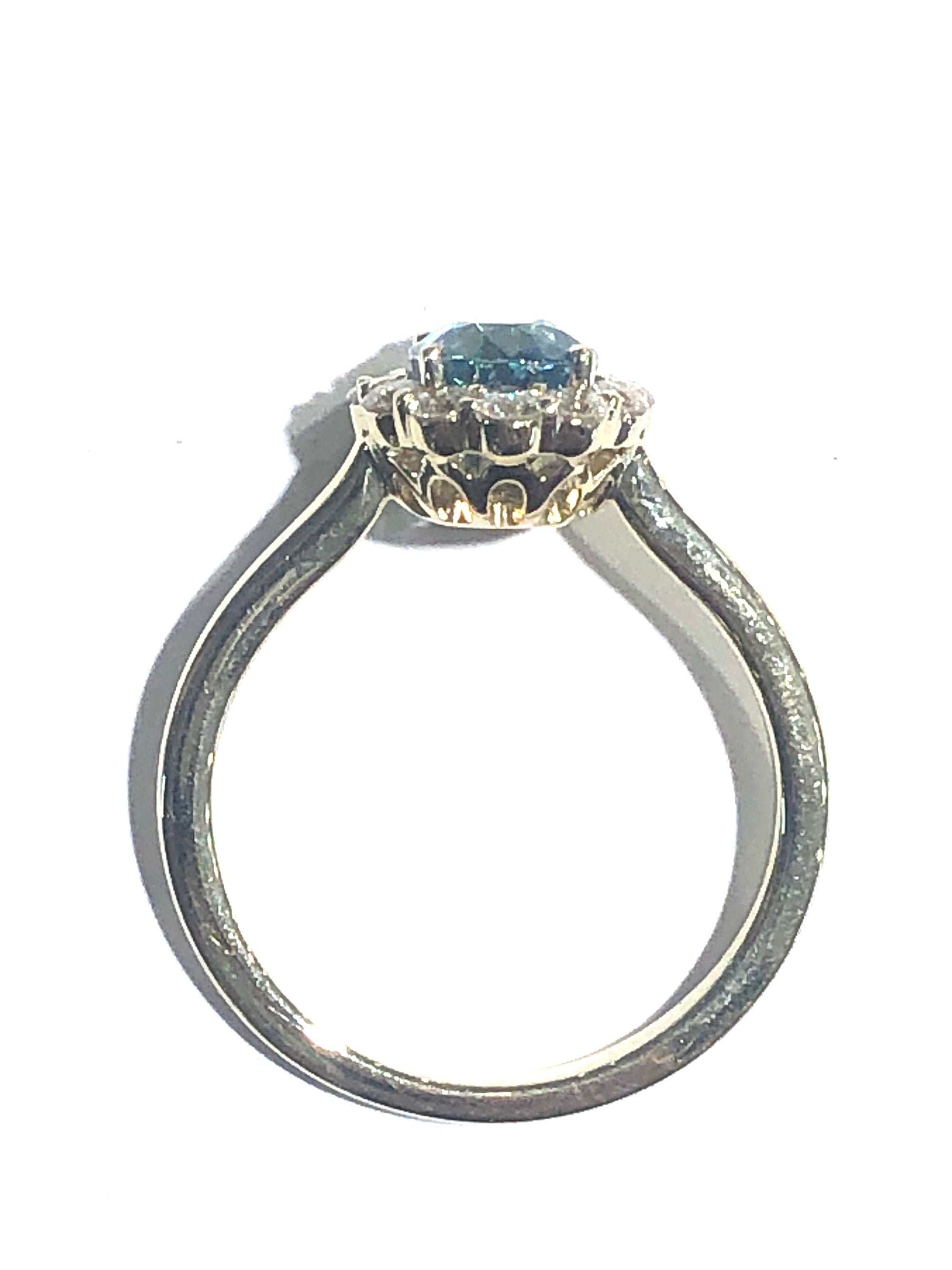 14k Yellow Gold Blue Zircon and Diamond Ring