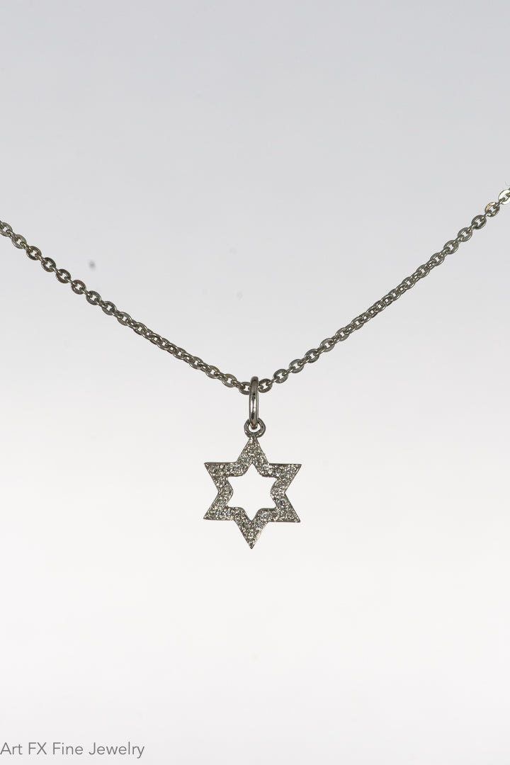 14k White Gold and Diamond Star of David Pendant