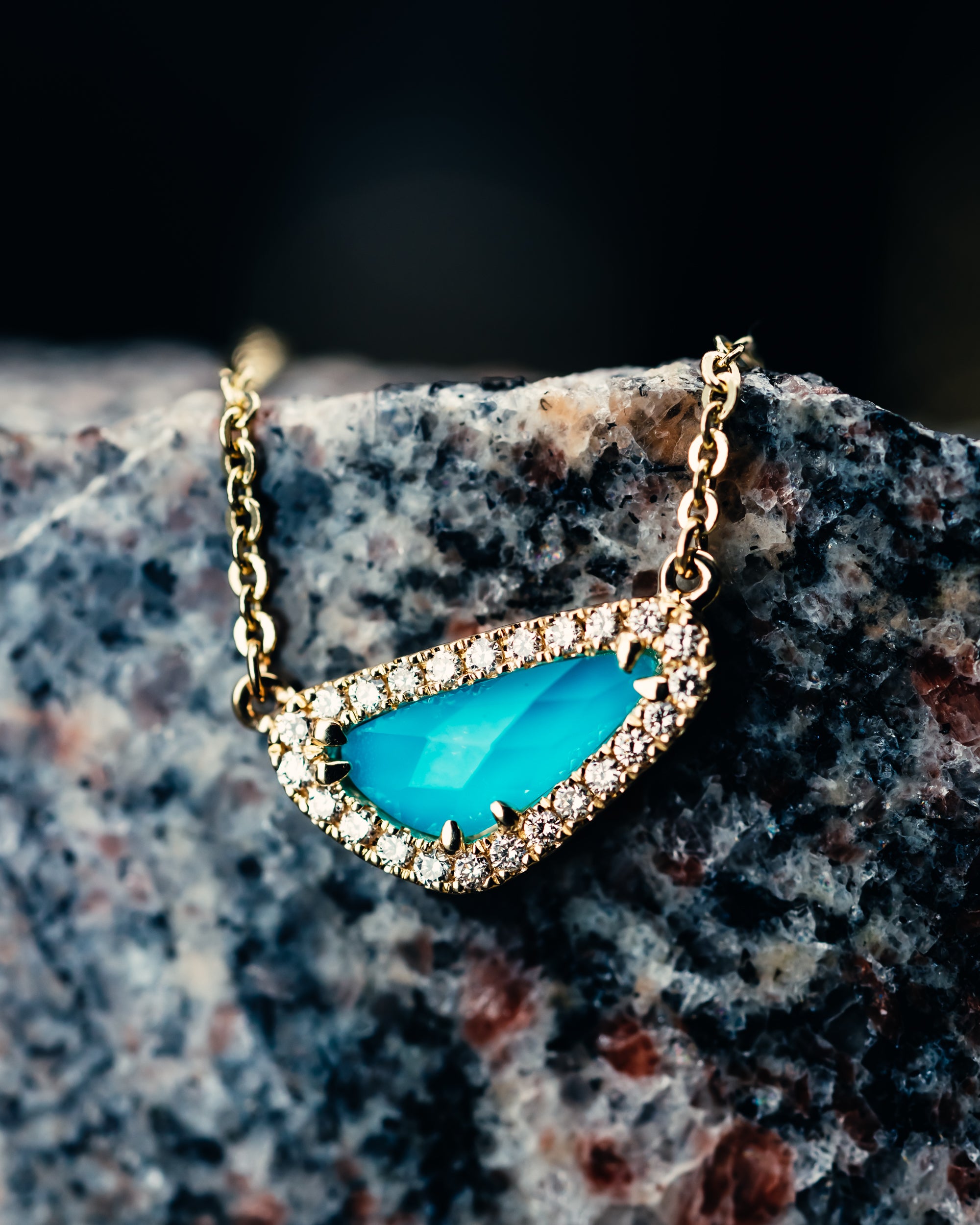 14k Yellow Gold Turquoise and Diamond Necklace