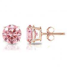 14k Yellow Gold Lab Created Pink Diamond Studs