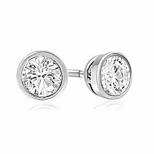 14k White Gold Bezel Set Lab Grown Diamond Stud Earrings