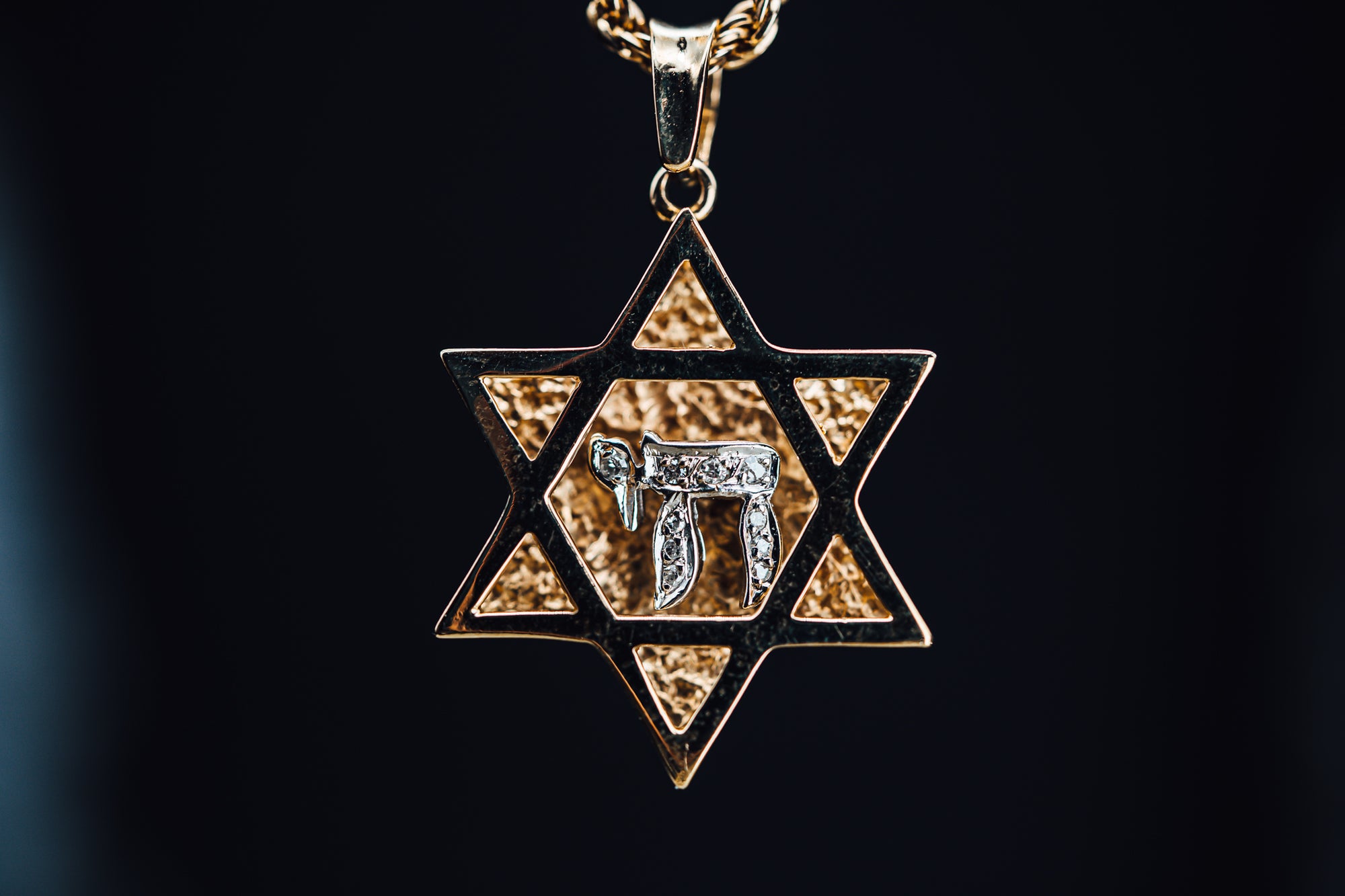 14k Yellow and White Gold Star of David Pendant