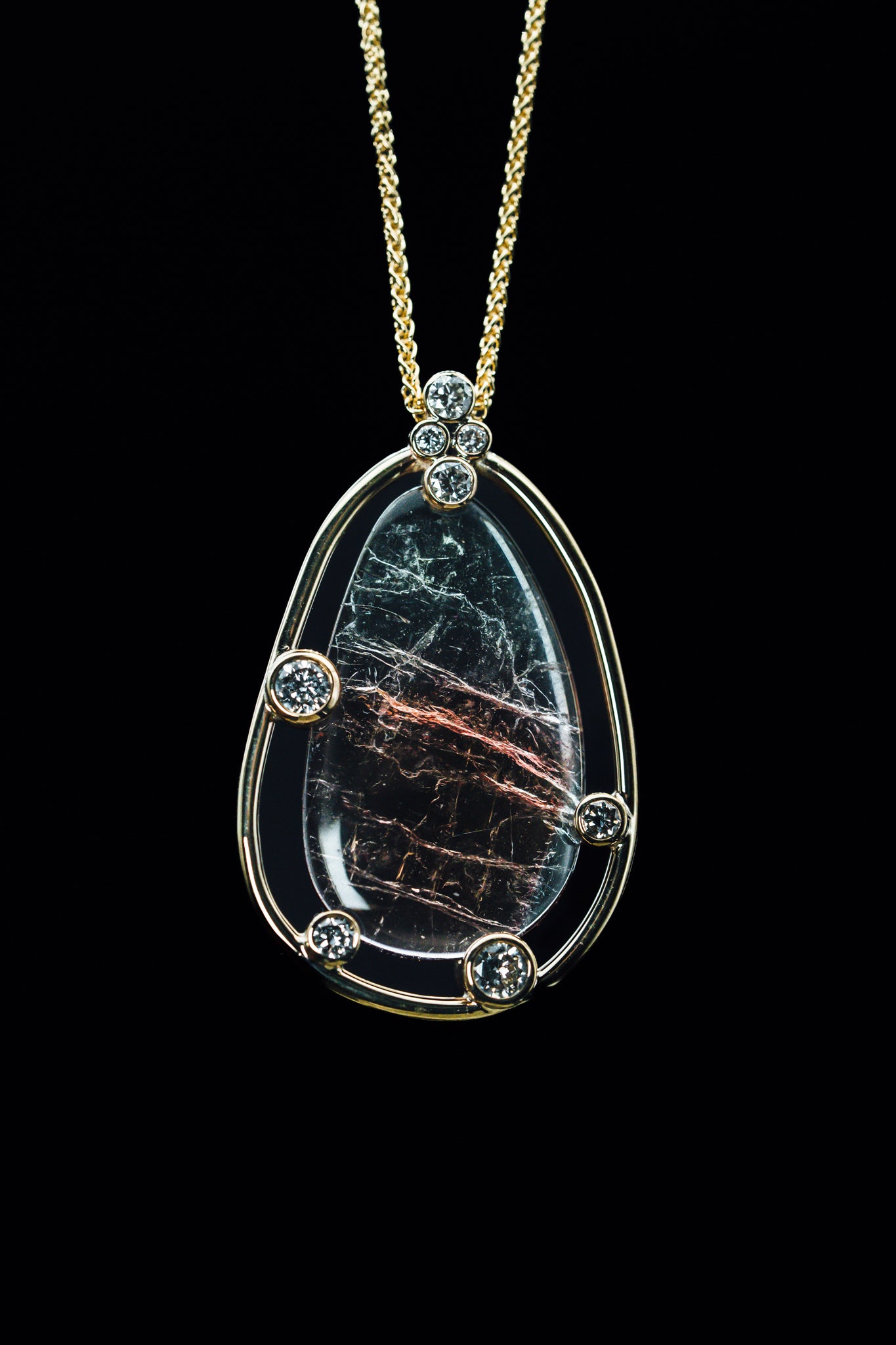 14k Yellow Gold Custom Watermelon Tourmaline Slice and Diamond Pendant