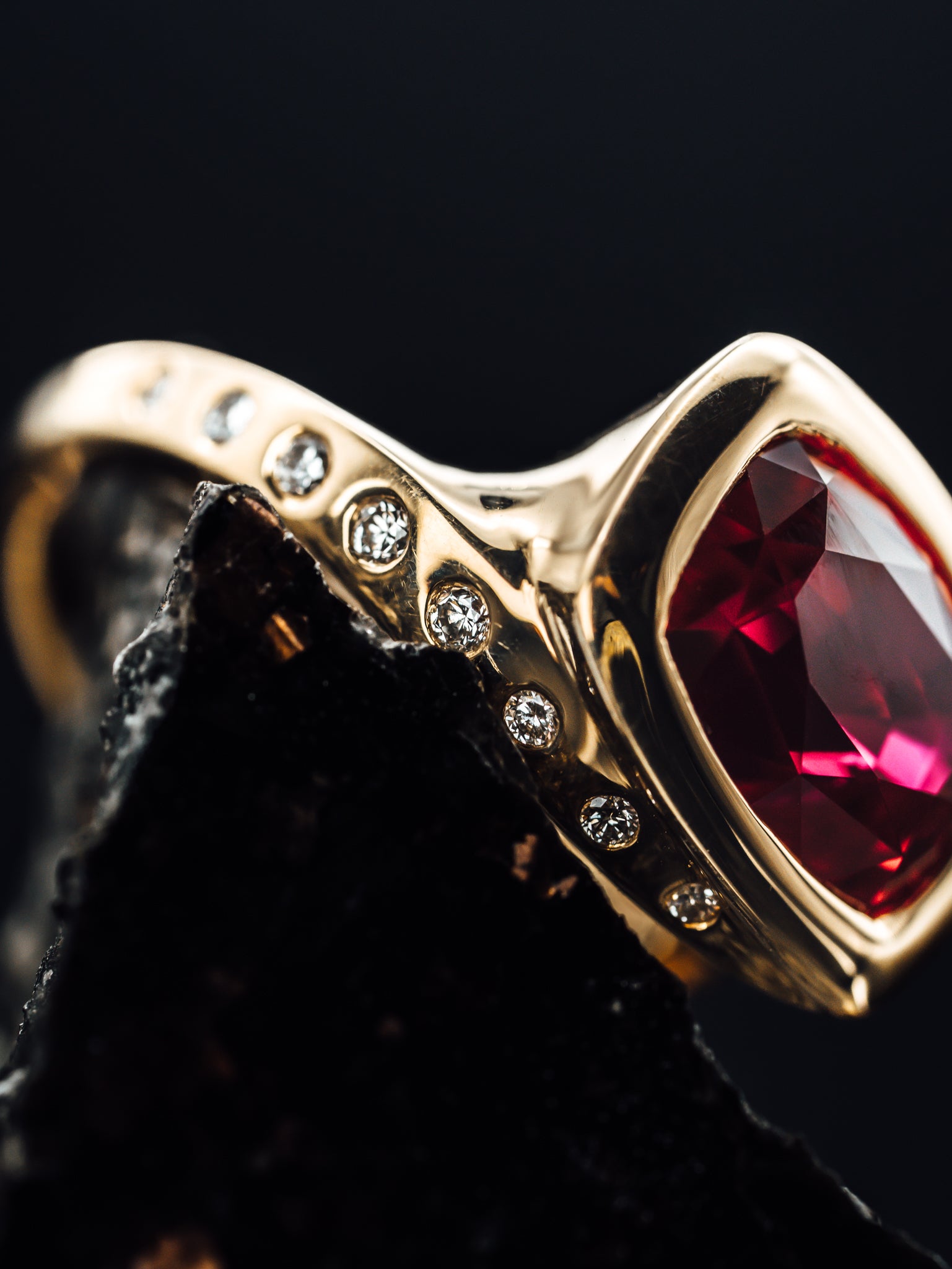 14k Yellow Gold Custom Lab Grown Ruby and Diamond Ring