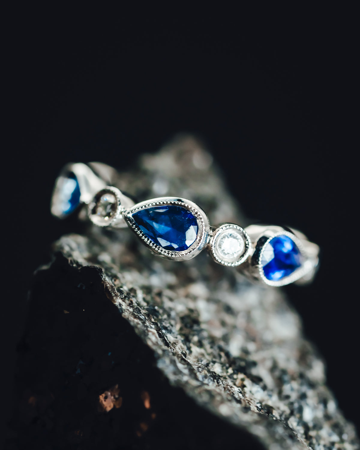 14k White Gold Sapphire and Diamond Anniversary Band