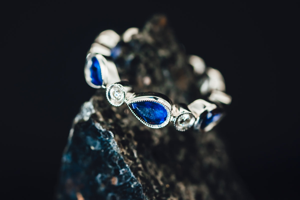 14k White Gold Sapphire and Diamond Anniversary Band