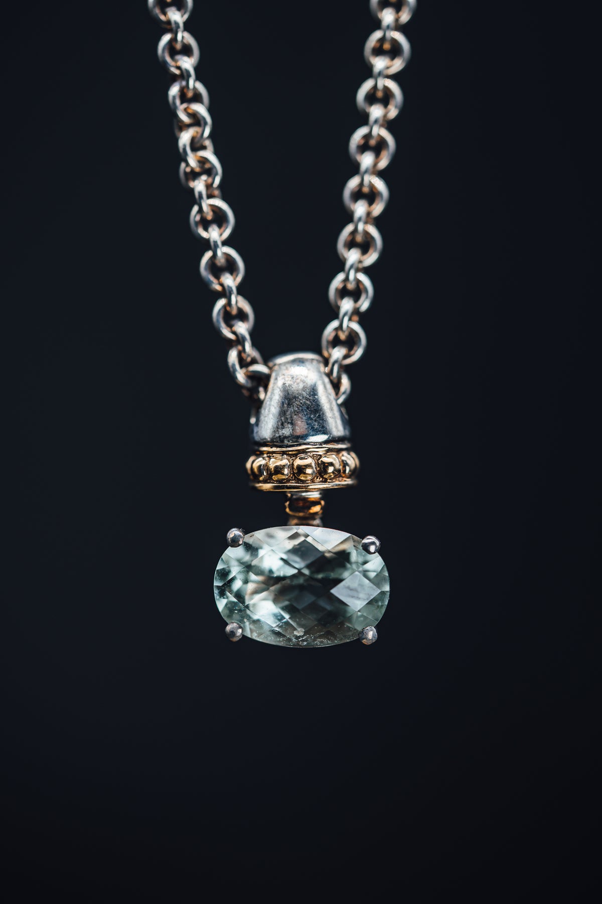 Sterling Silver &amp; 18k Yellow Gold Green Amethyst Pendant
