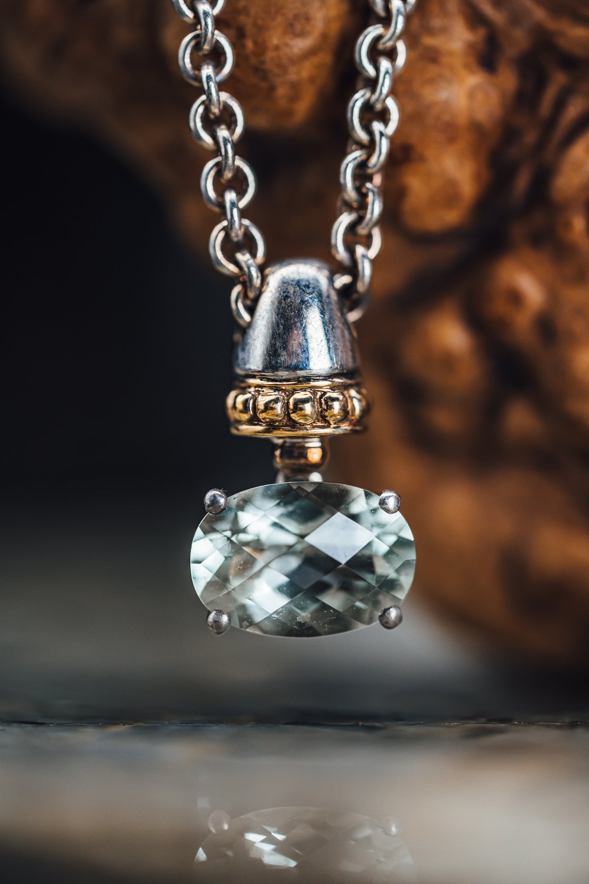 Sterling Silver &amp; 18k Yellow Gold Green Amethyst Pendant