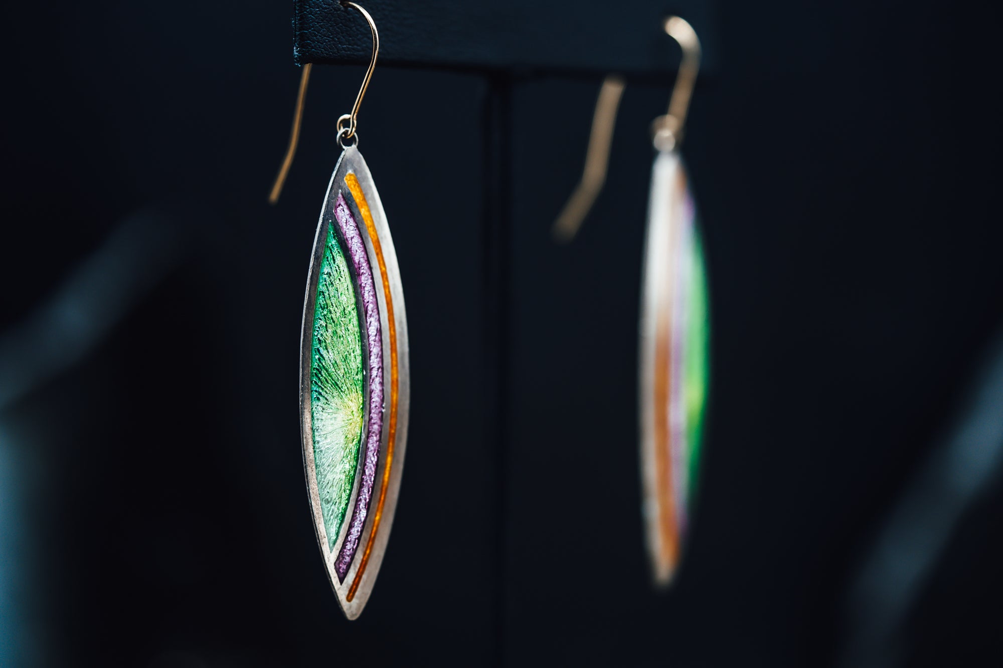 Sterling Silver & 14k Yellow Gold Enameled Earrings