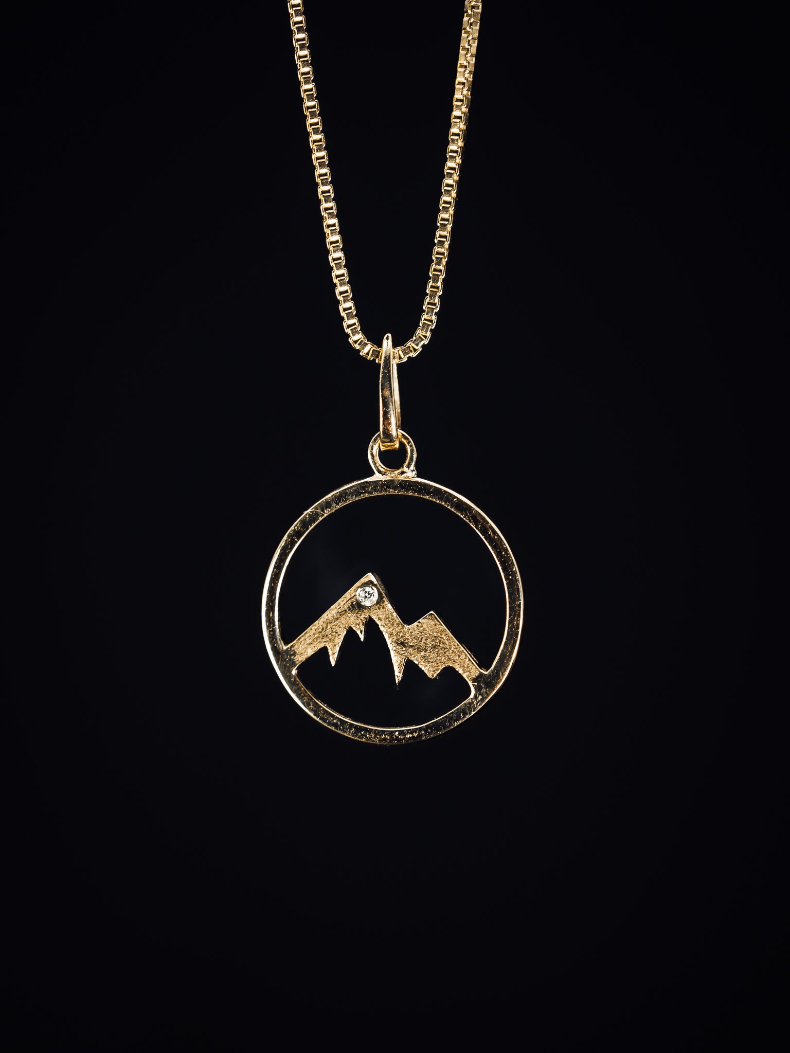14k Yellow Gold Mountain and Diamond Pendant