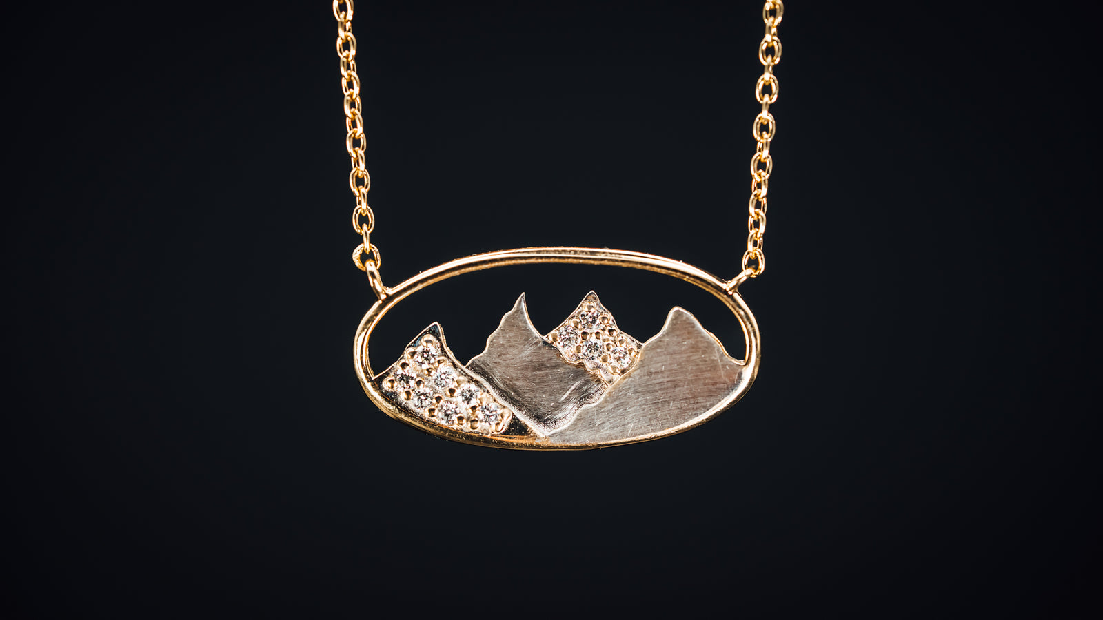 14k Two-Tone Mountain and Diamond Pave' Necklace