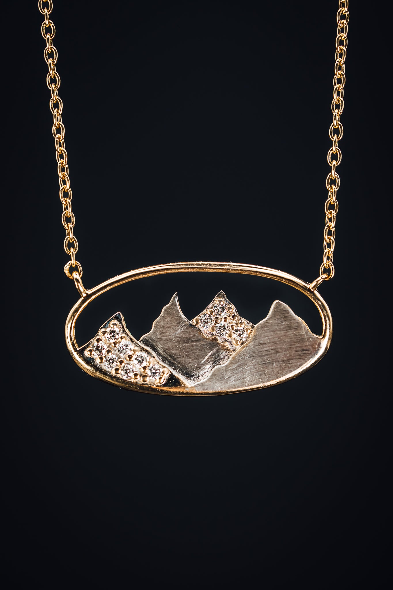 14k Two-Tone Mountain and Diamond Pave' Necklace