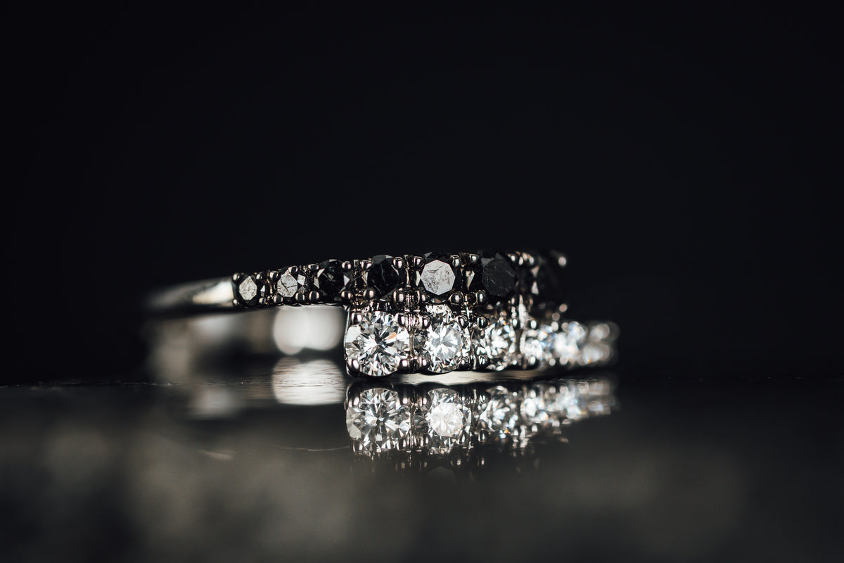 18k White Gold Black and White Diamond Bypass Syle Ring