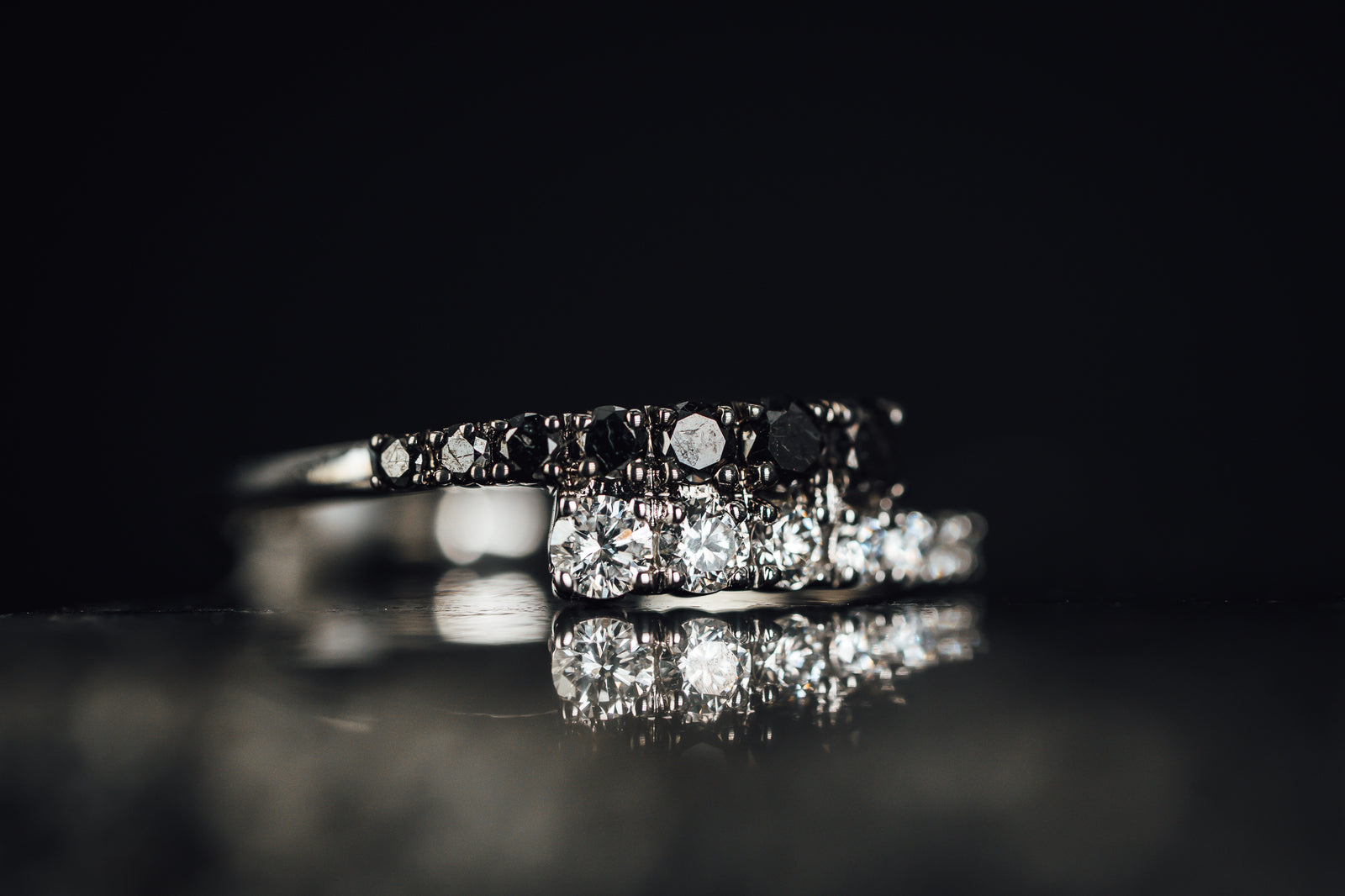 18k White Gold Black and White Diamond Bypass Syle Ring