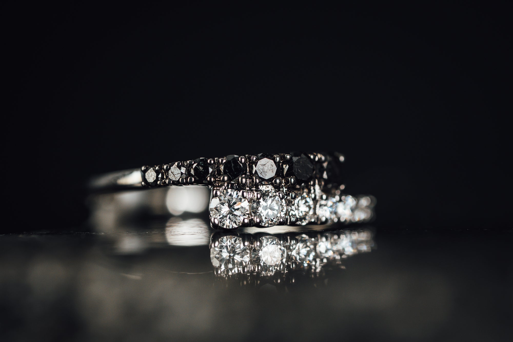 18k White Gold Black and White Diamond Bypass Syle Ring