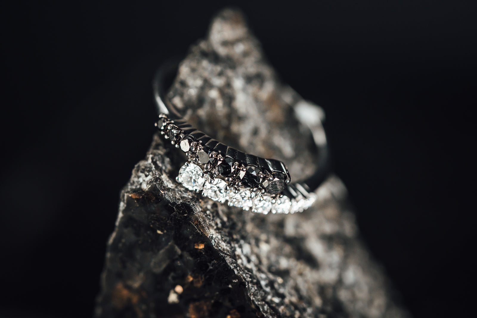 18k White Gold Black and White Diamond Bypass Syle Ring