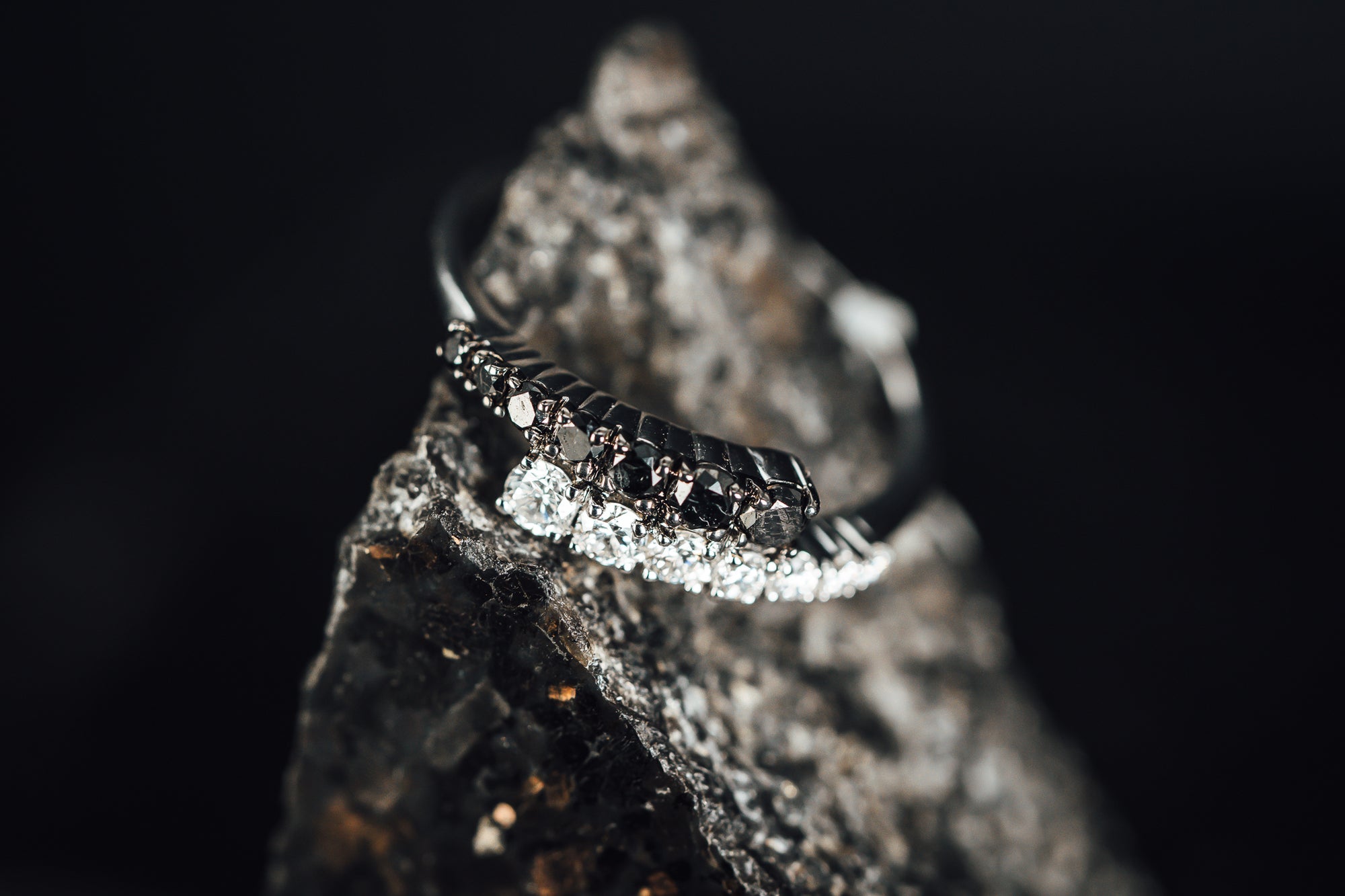 18k White Gold Black and White Diamond Bypass Syle Ring