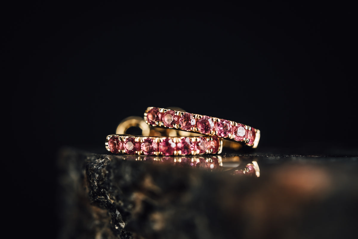 14k Yellow Gold Pink Sapphire Earrings