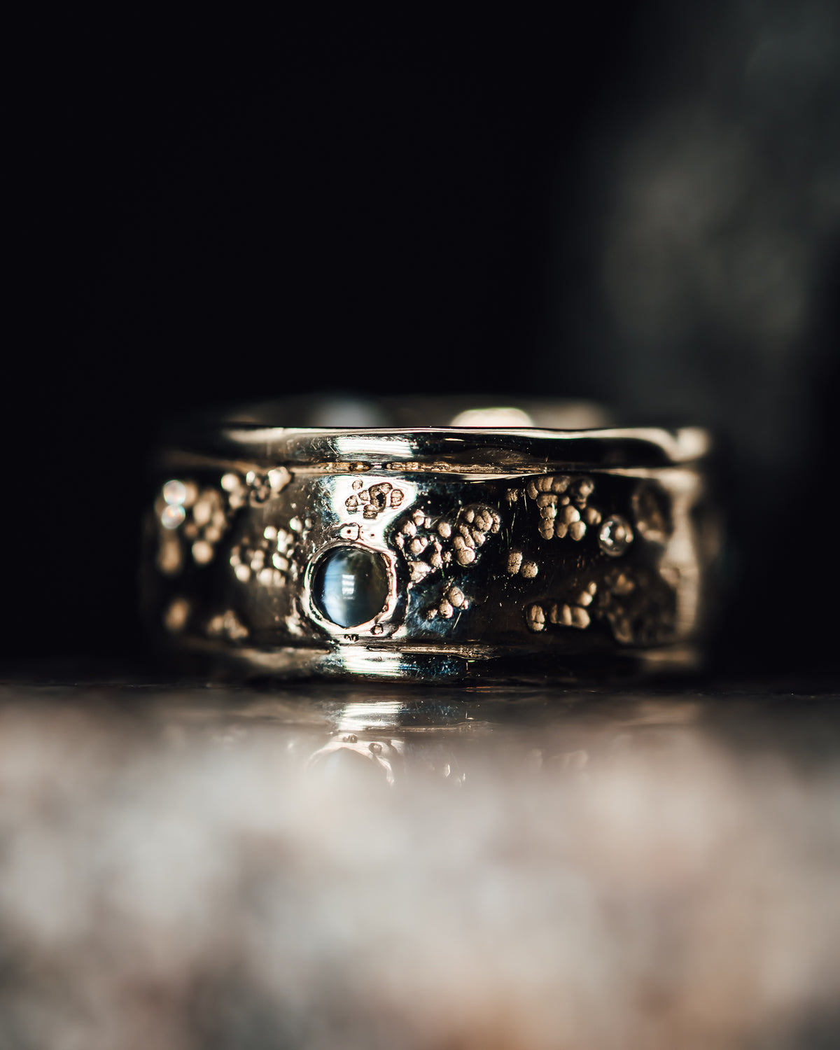 14k White Gold Crysoberyl Cat&#39;s Eye and Diamond Custom Band