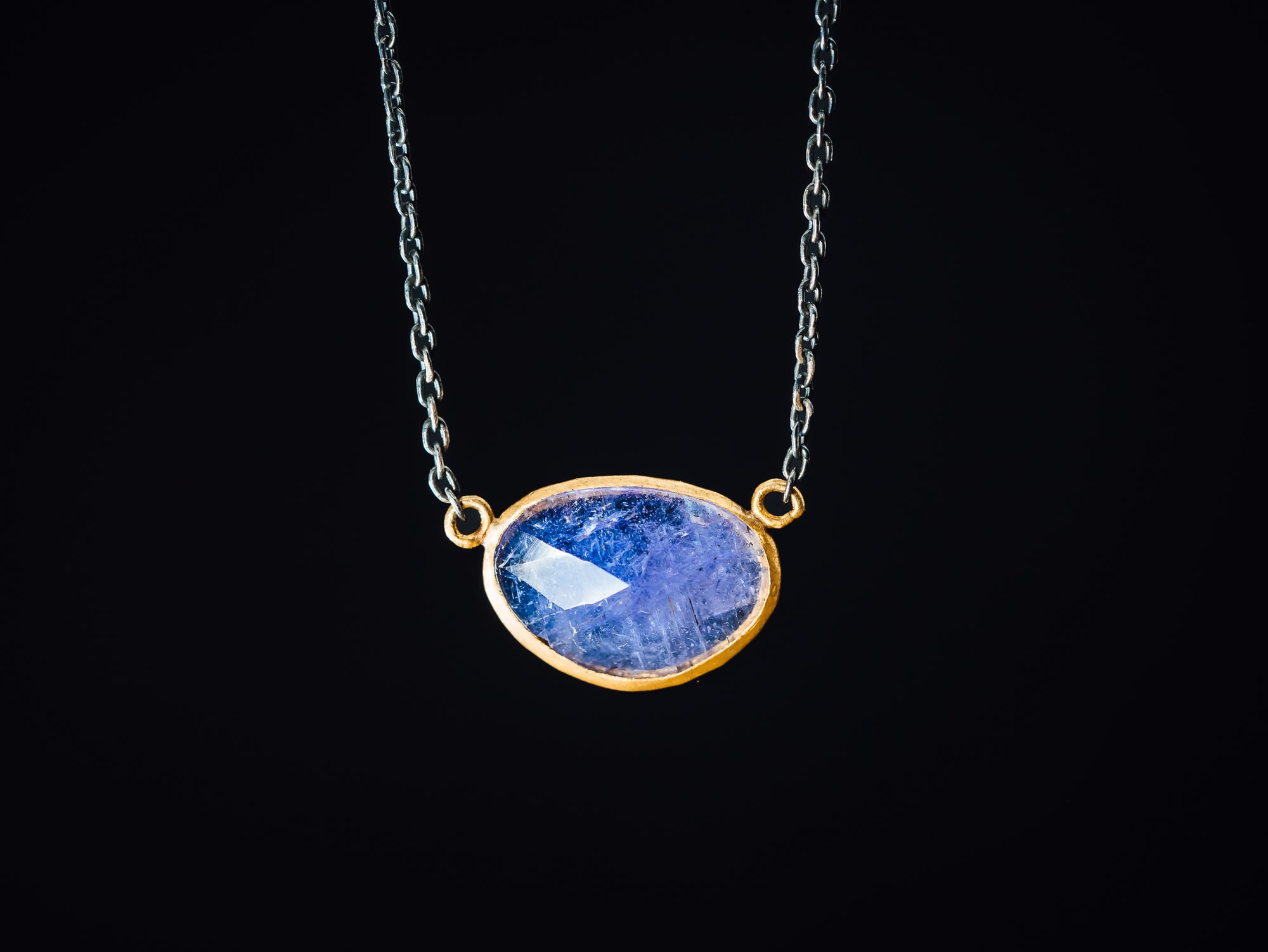 24k Gold & Oxidized Sterling Silver Rose Cut Tanzanite Necklace
