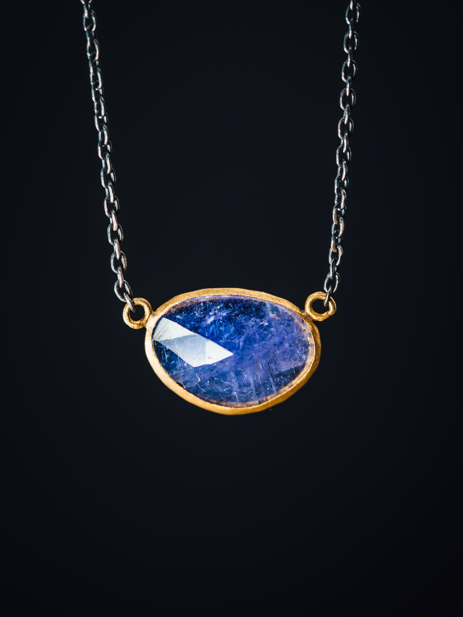 24k Gold & Oxidized Sterling Silver Rose Cut Tanzanite Necklace