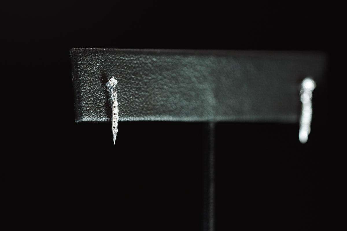14k White Gold Diamond Spike Dangle Earrings
