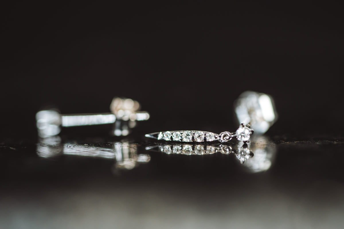 14k White Gold Diamond Spike Dangle Earrings