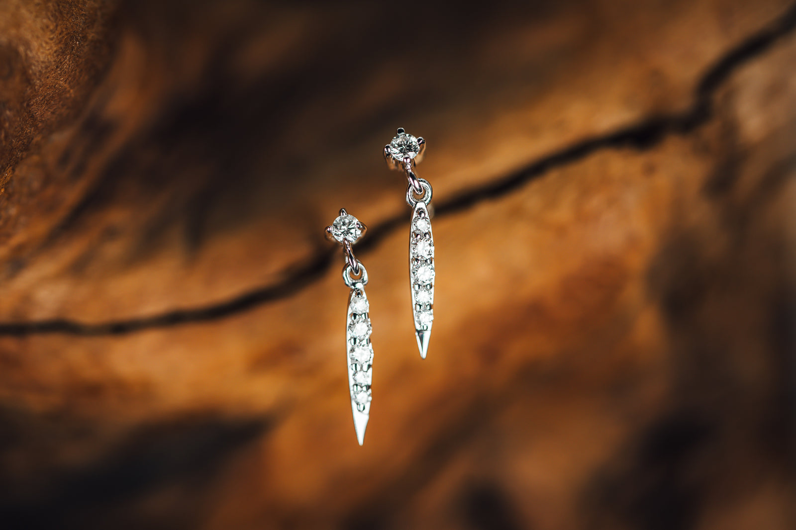 14k White Gold Diamond Spike Dangle Earrings