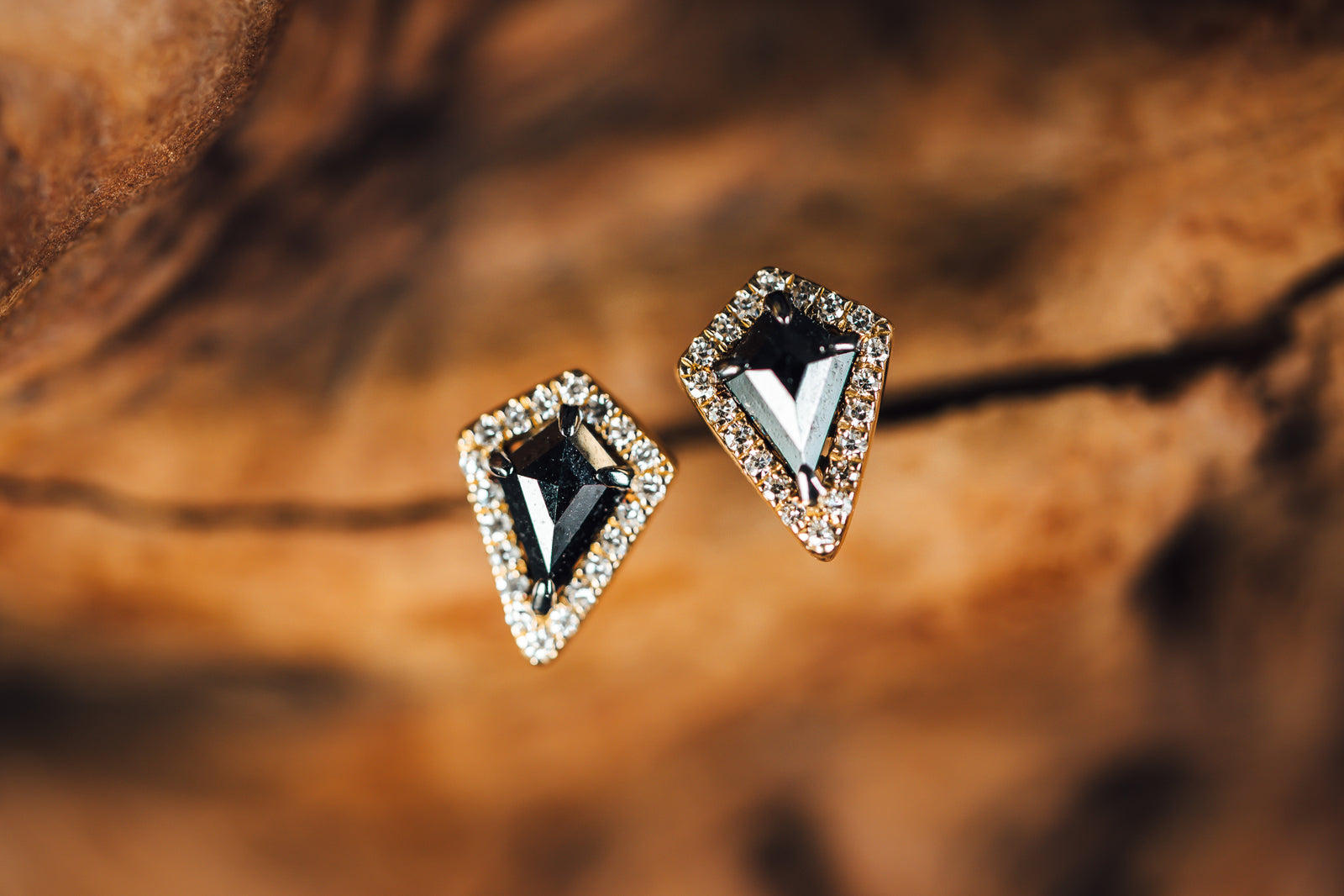 14k Yellow Gold Black and White Diamond Earrings