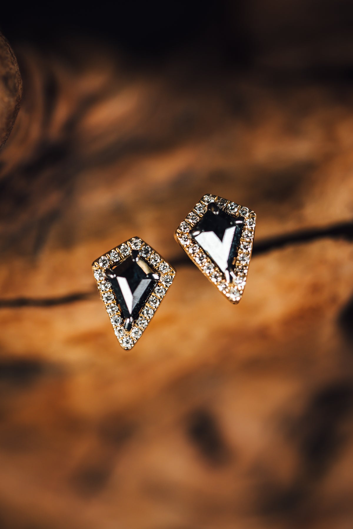 14k Yellow Gold Black and White Diamond Earrings