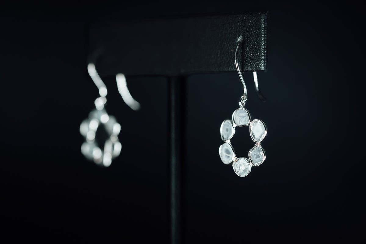 14k White Gold Sliced Diamond Dangle Earrings