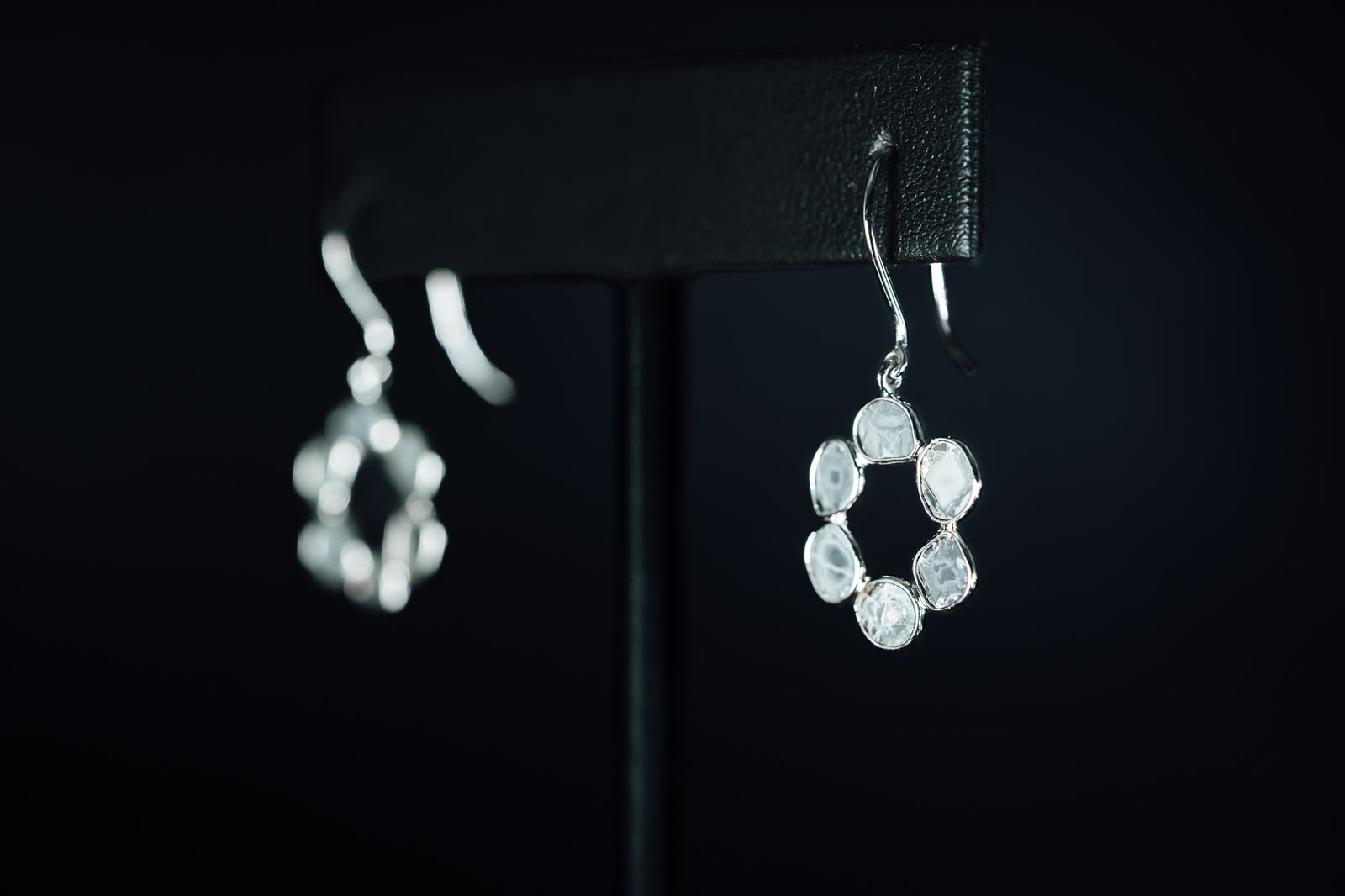 14k White Gold Sliced Diamond Dangle Earrings