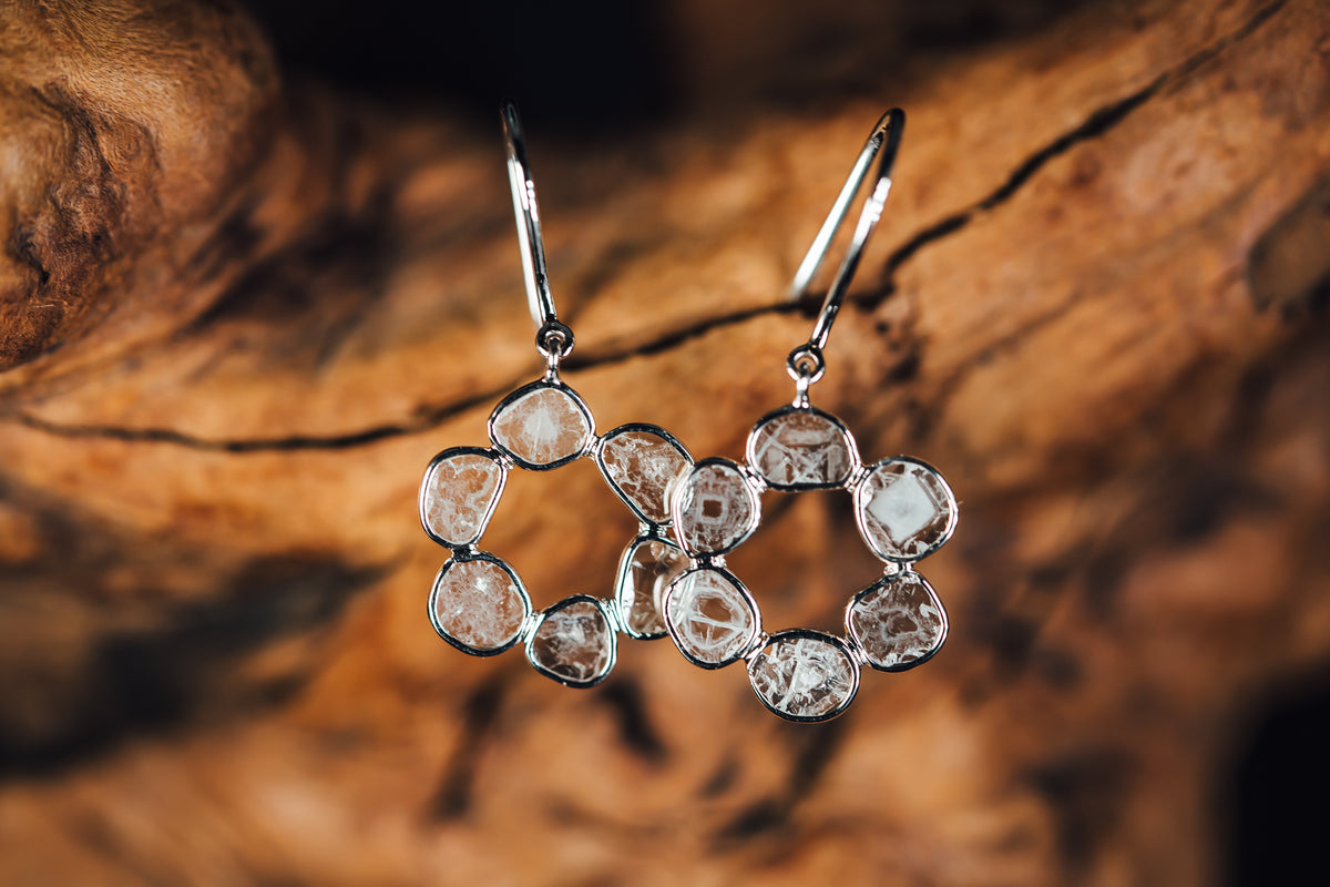 14k White Gold Sliced Diamond Dangle Earrings