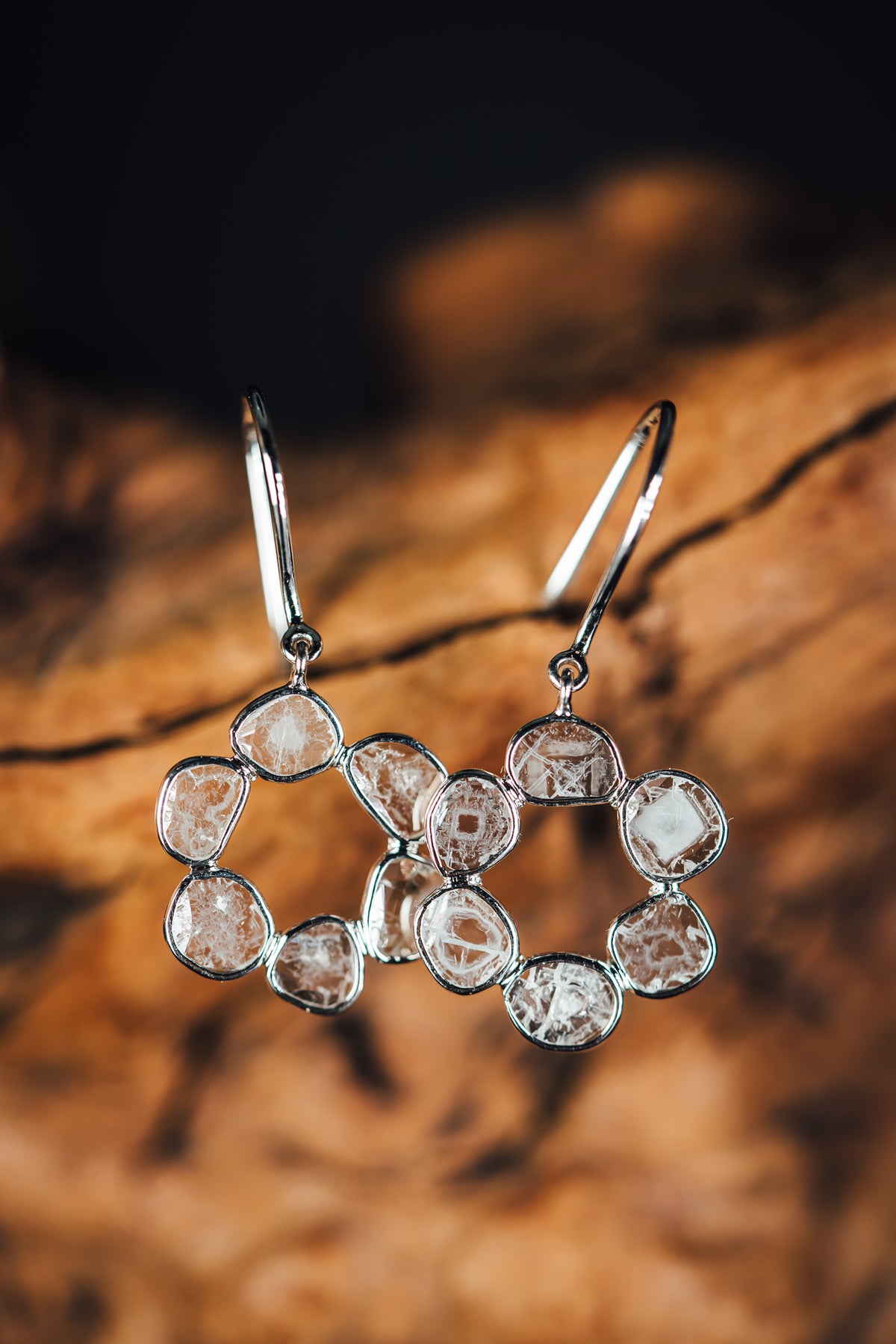 14k White Gold Sliced Diamond Dangle Earrings