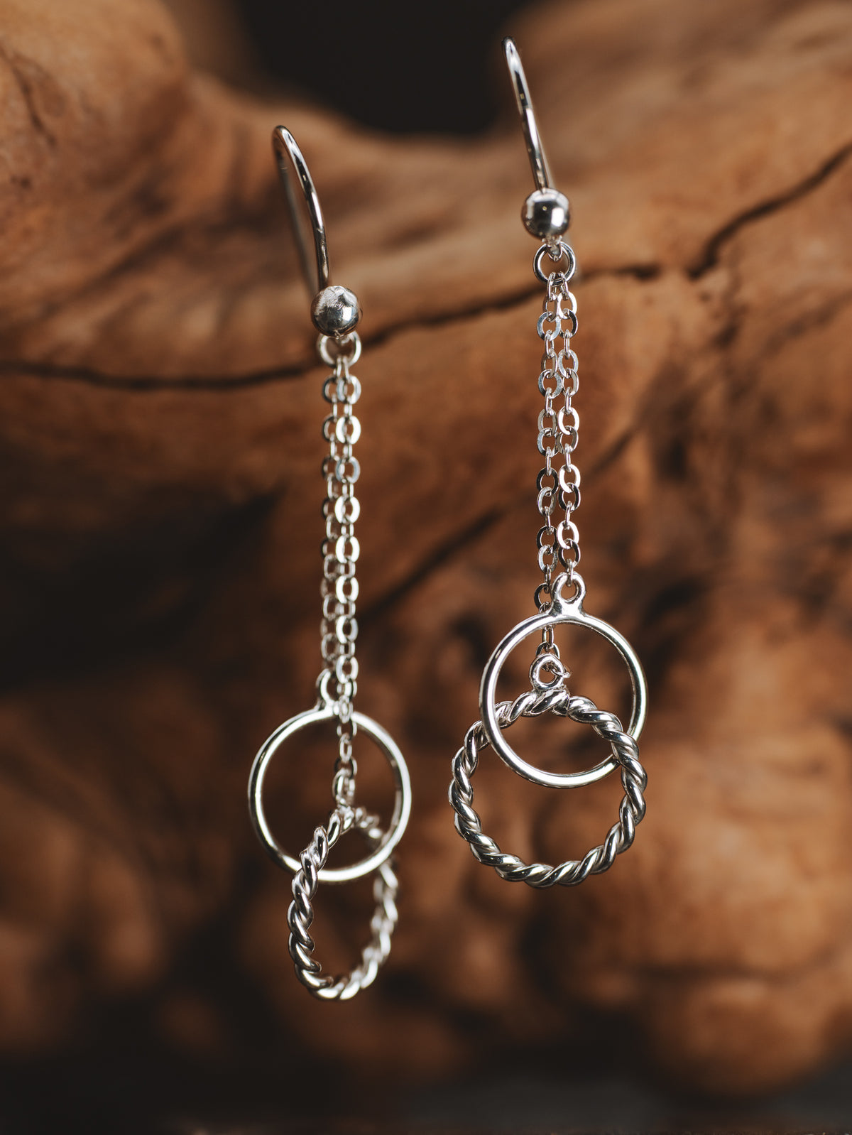 Sterling Twist Ring Interlock Earrings