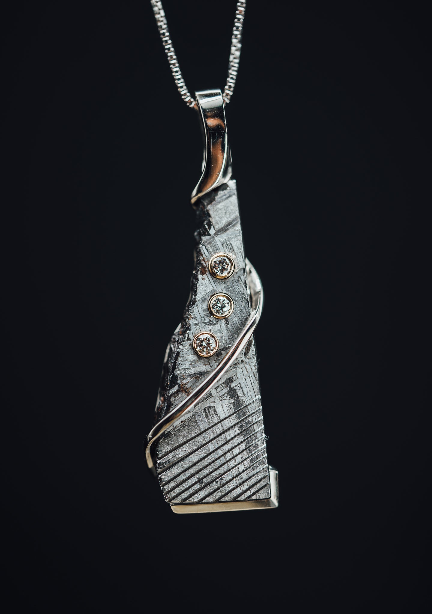 14k White Gold Custom Meteorite and Diamond Pendant