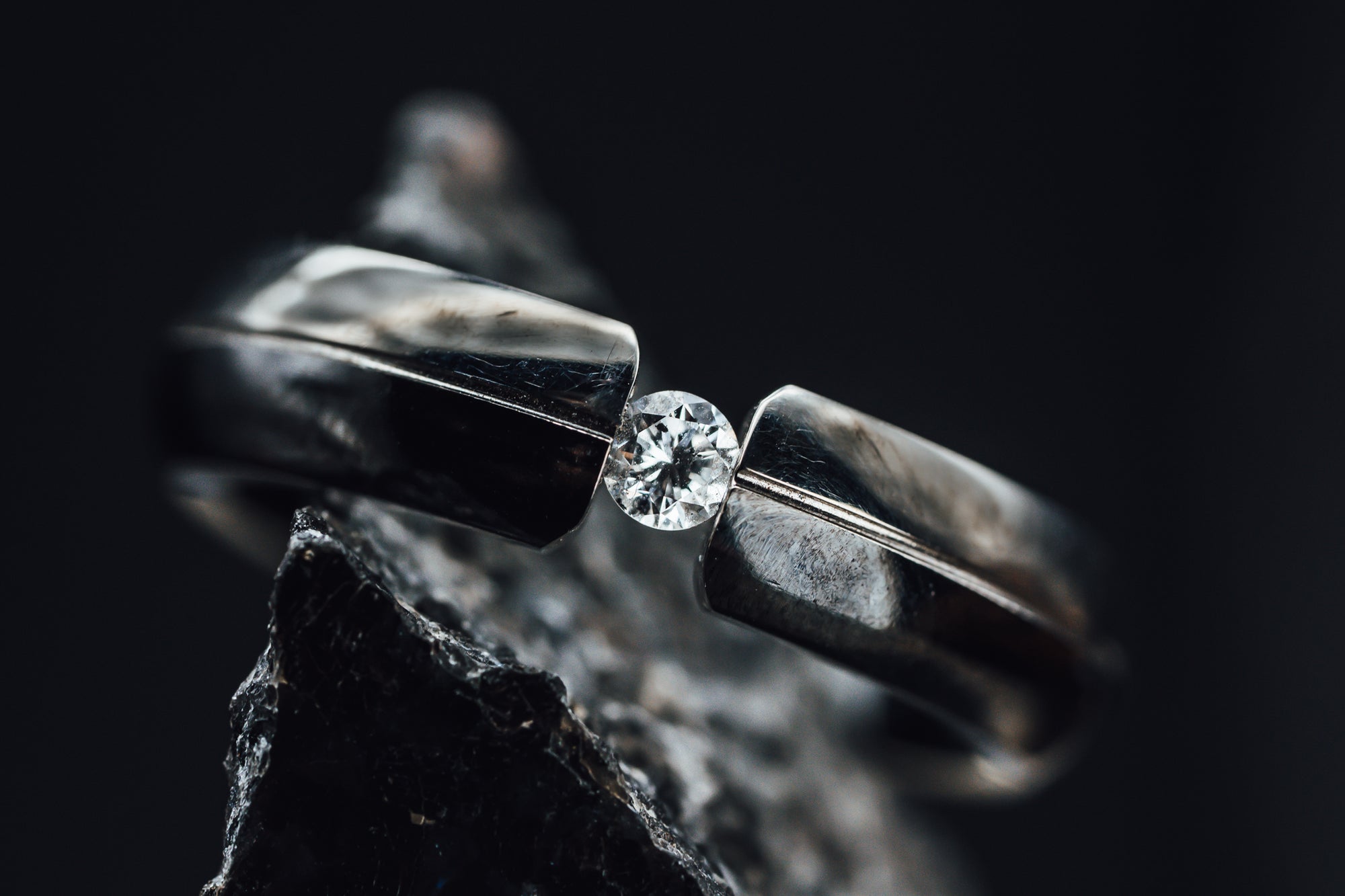 Titanium Tension Set Diamond Ring