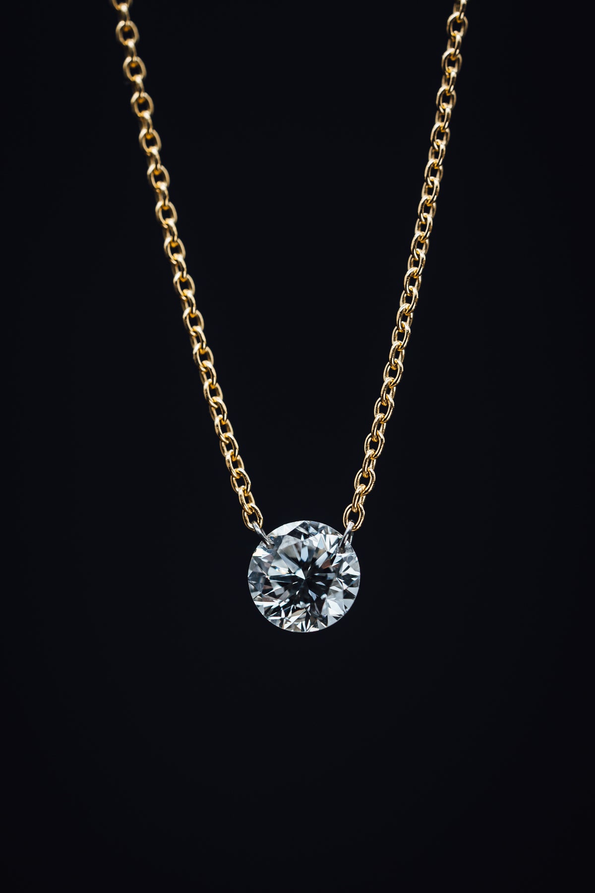 14k Yellow Gold Laser Drilled Dancing Diamond Necklace