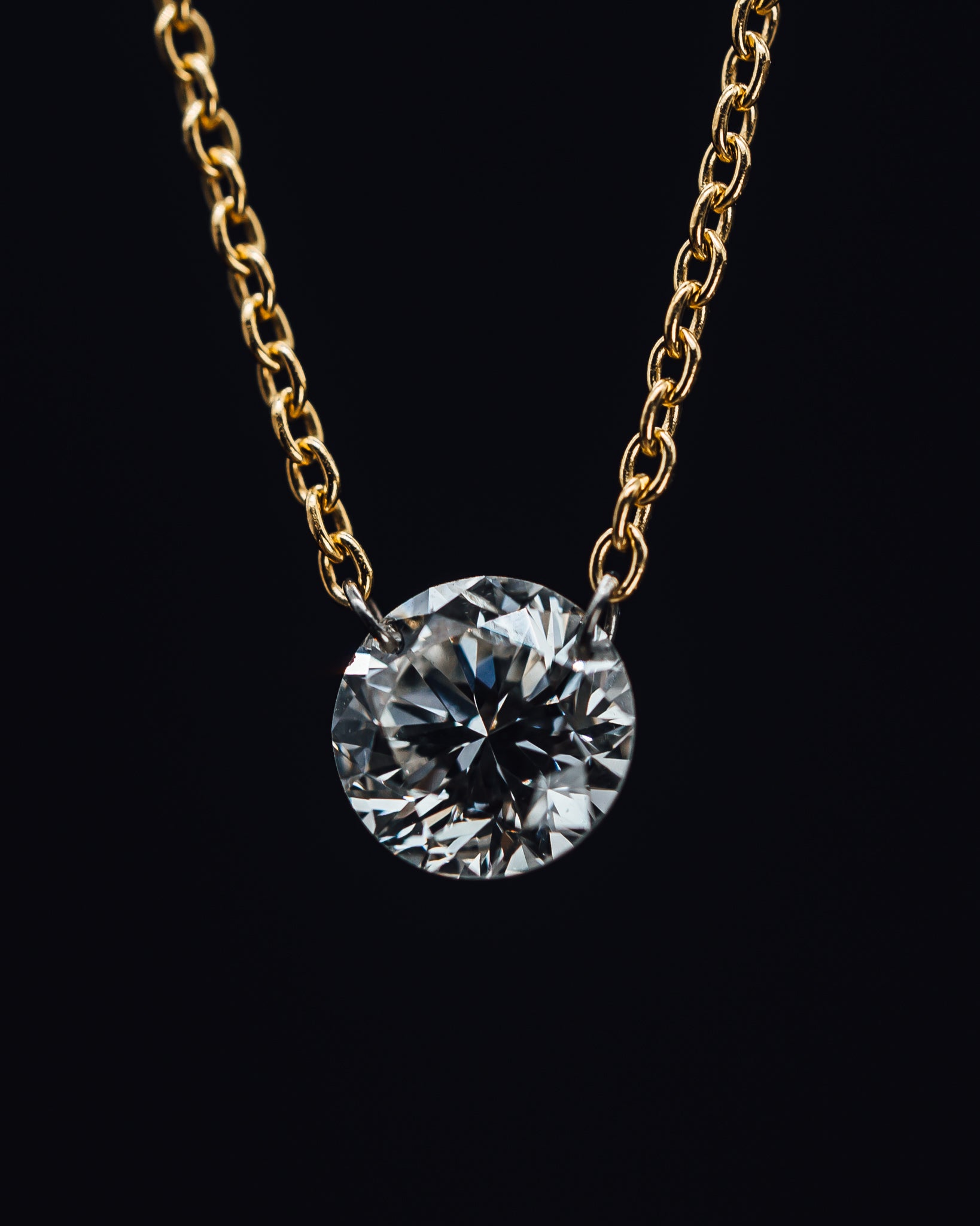 14k Yellow Gold Laser Drilled Dancing Diamond Necklace