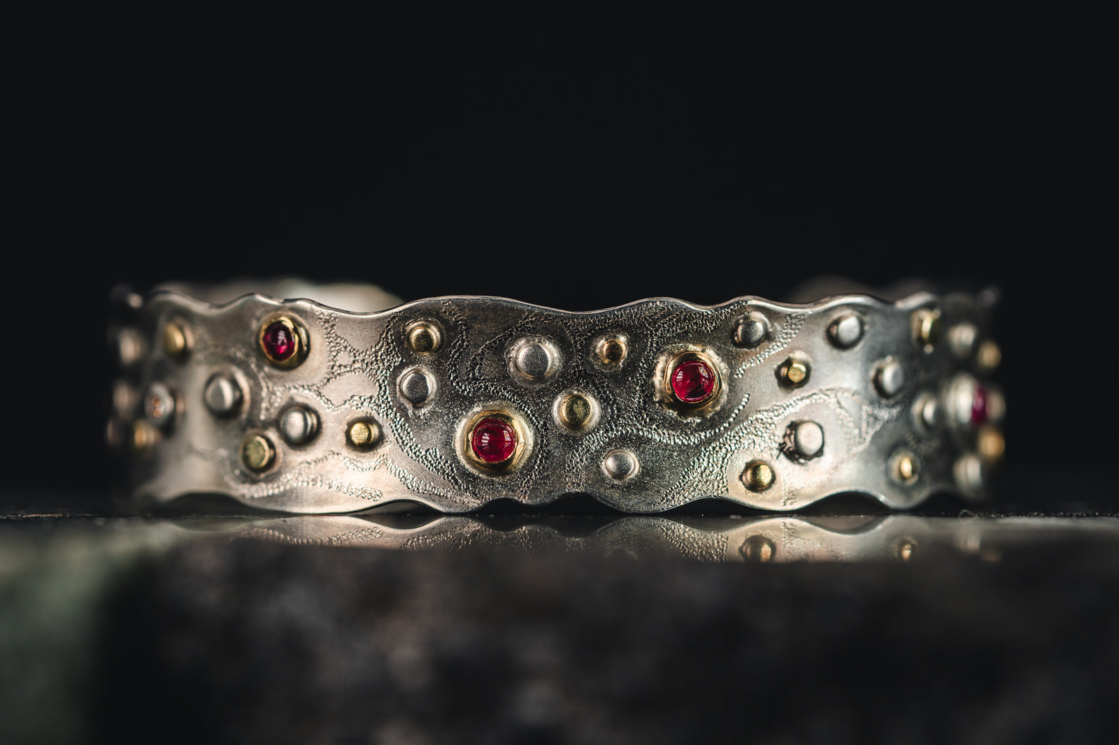 18k Yellow Gold and Sterling Silver Ruby and Diamond Cuff Bracelet