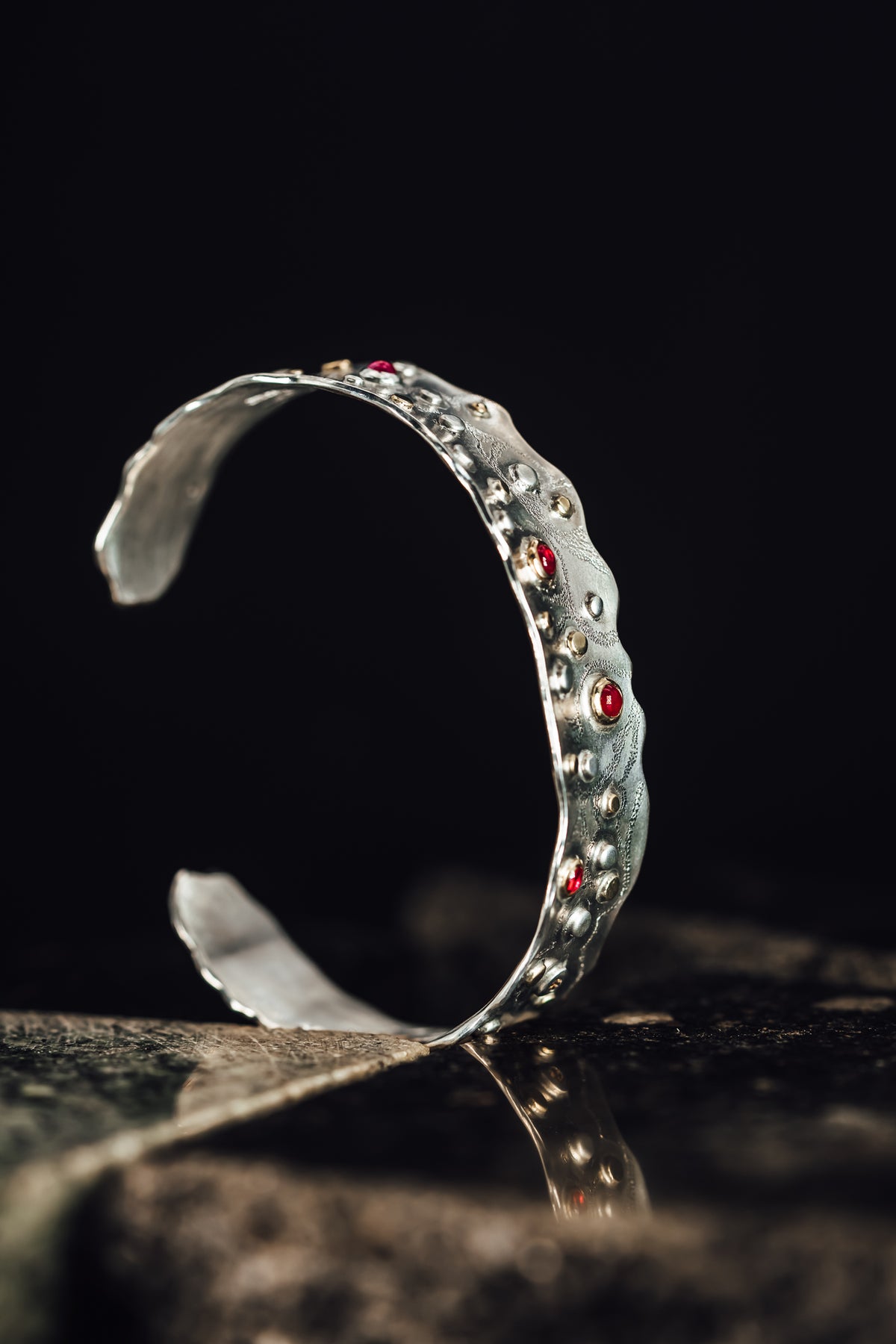 18k Yellow Gold and Sterling Silver Ruby and Diamond Cuff Bracelet