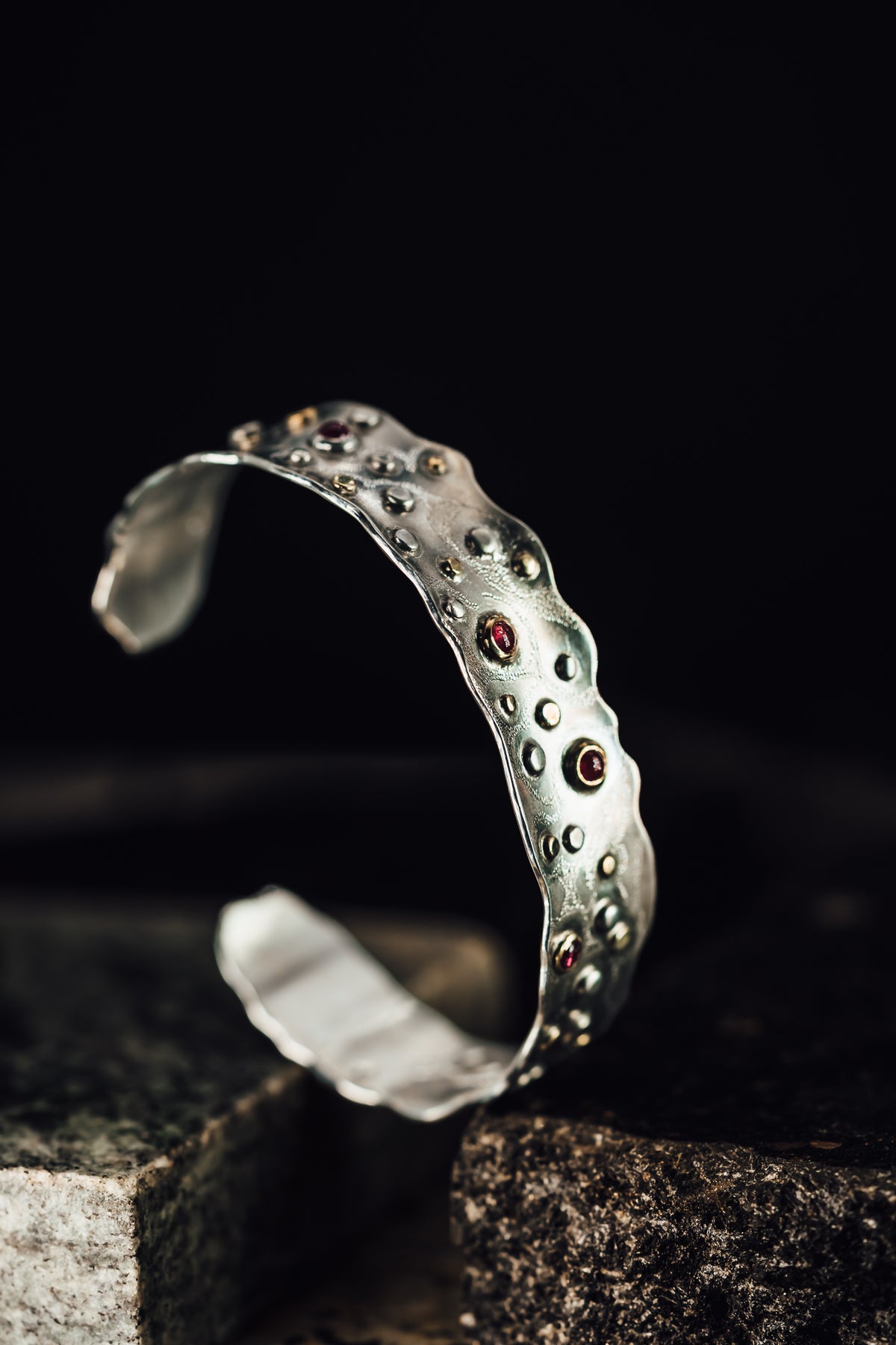 18k Yellow Gold and Sterling Silver Ruby and Diamond Cuff Bracelet